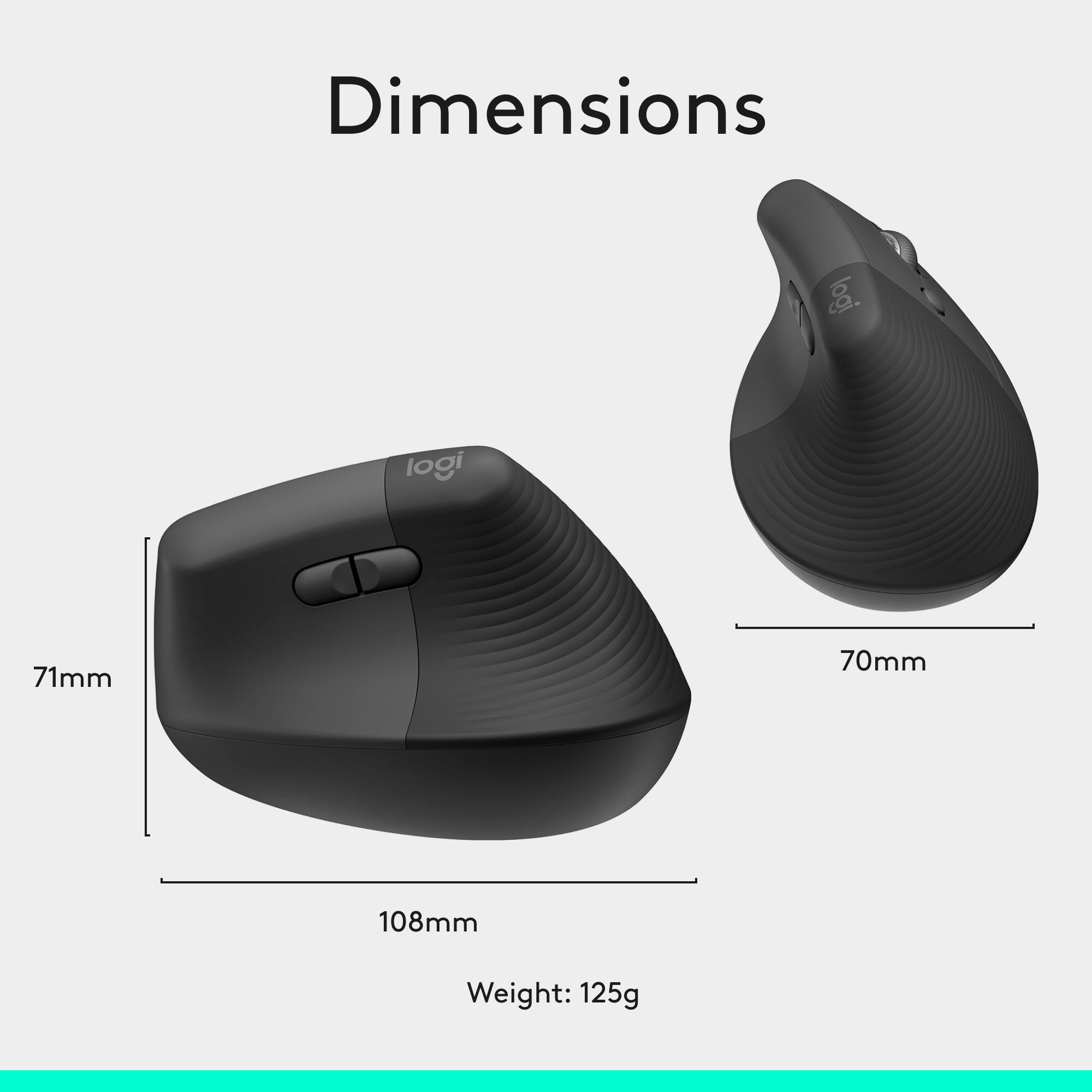 Dimensions: 71mm x 70mm x 108mm  
Weight: 125g