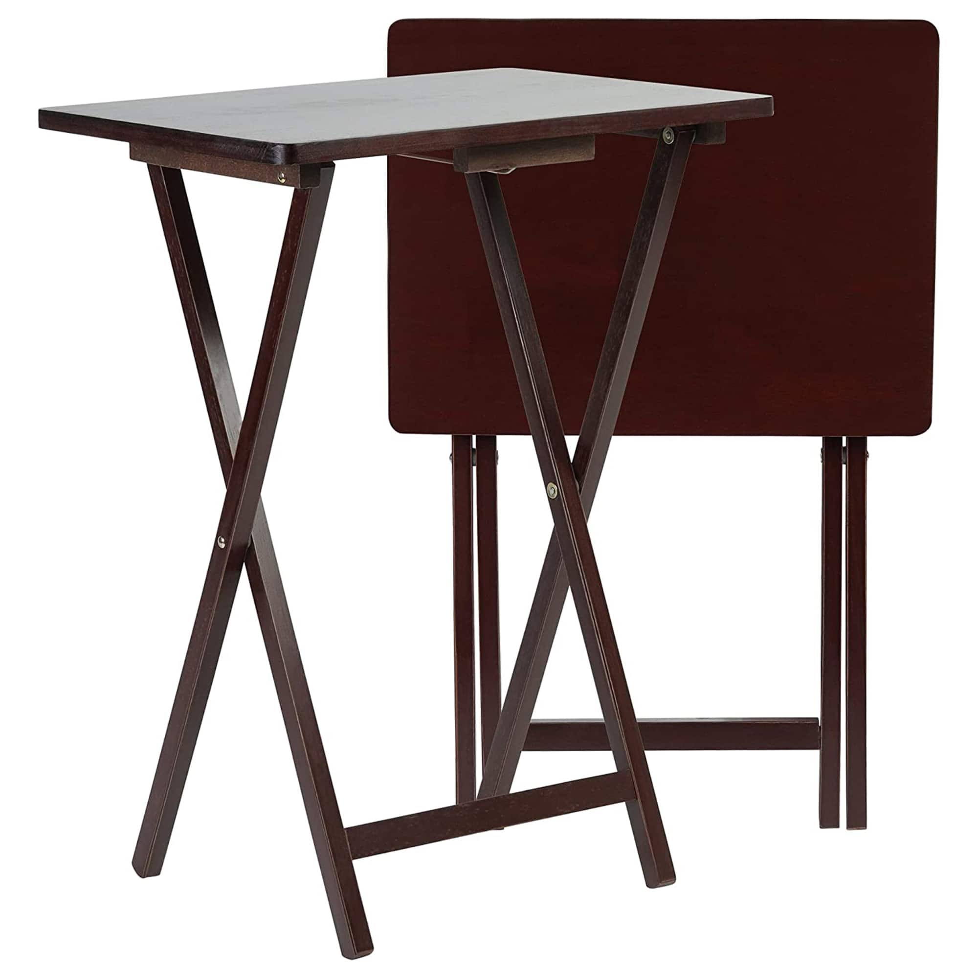 PJ Wood - Folding TV Snack Tray Folding Table Desk Stand, Espresso Set of 2 - Brown