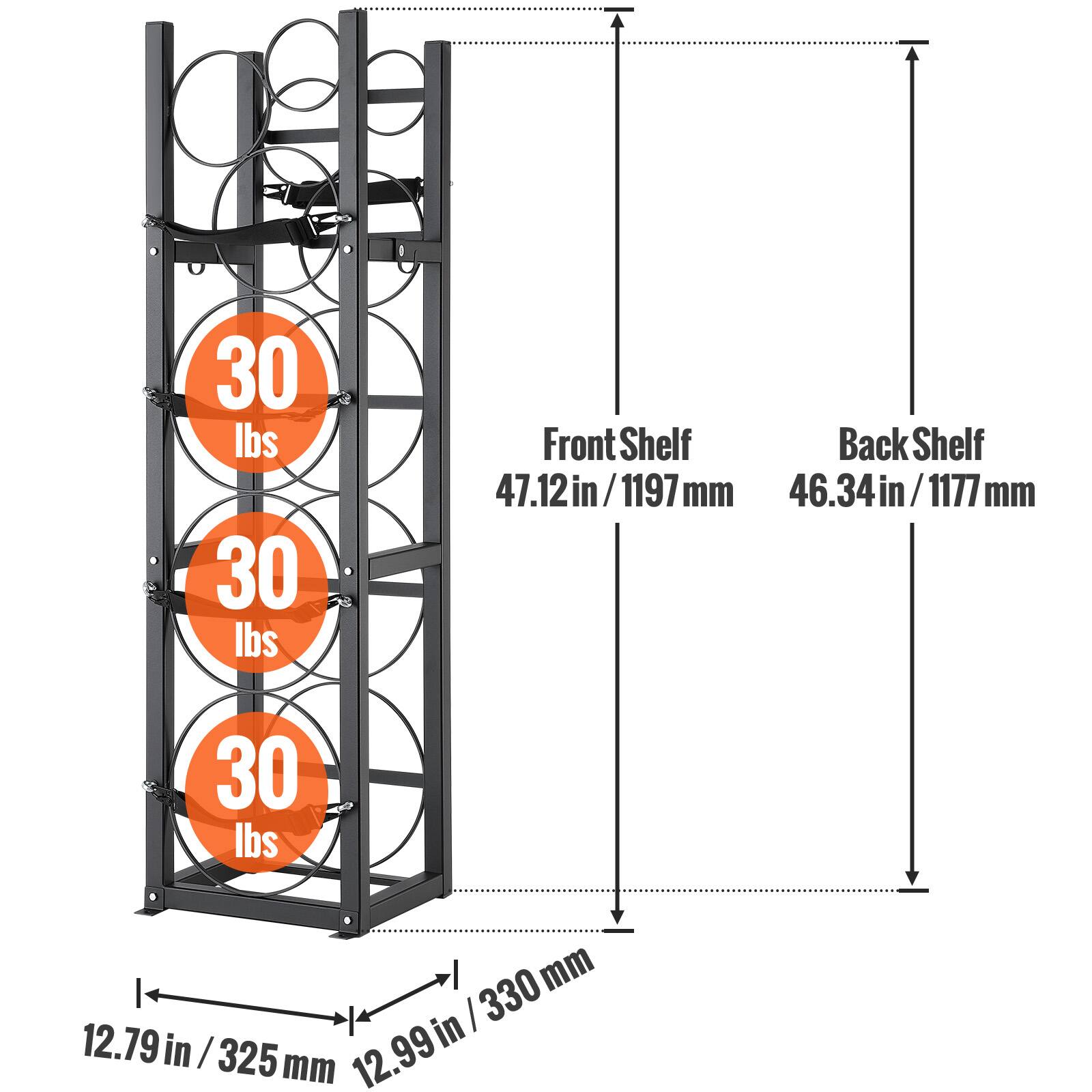30 lbs  
30 lbs  
30 lbs  

Front Shelf: 47.12 in / 1197 mm  
Back Shelf: 46.34 in / 1177 mm  

Width: 12.79 in / 325 mm  
Depth: 12.99 in / 330 mm