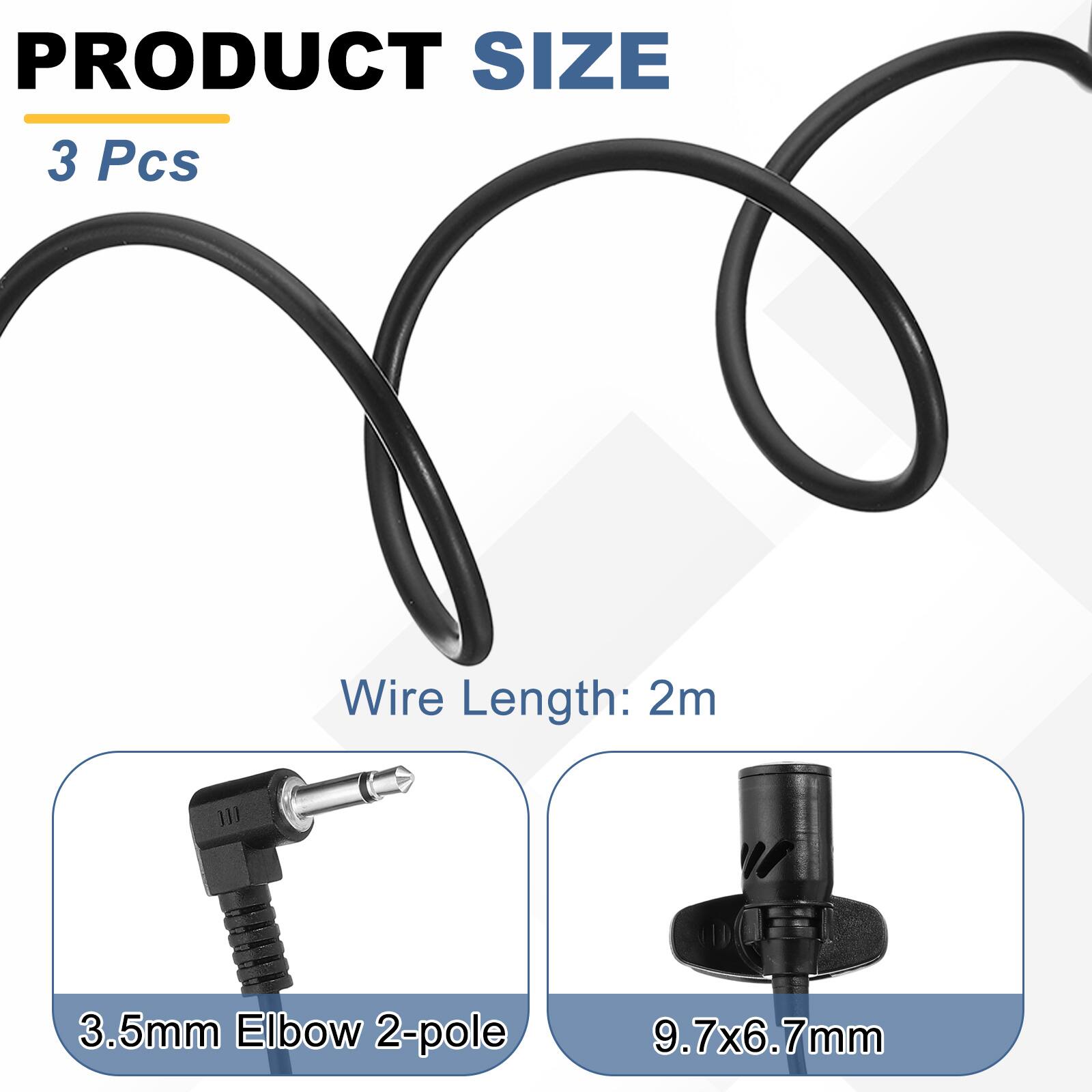 PRODUCT SIZE  
3 Pcs  
Wire Length: 2m  
3.5mm Elbow 2-pole  
9.7x6.7mm