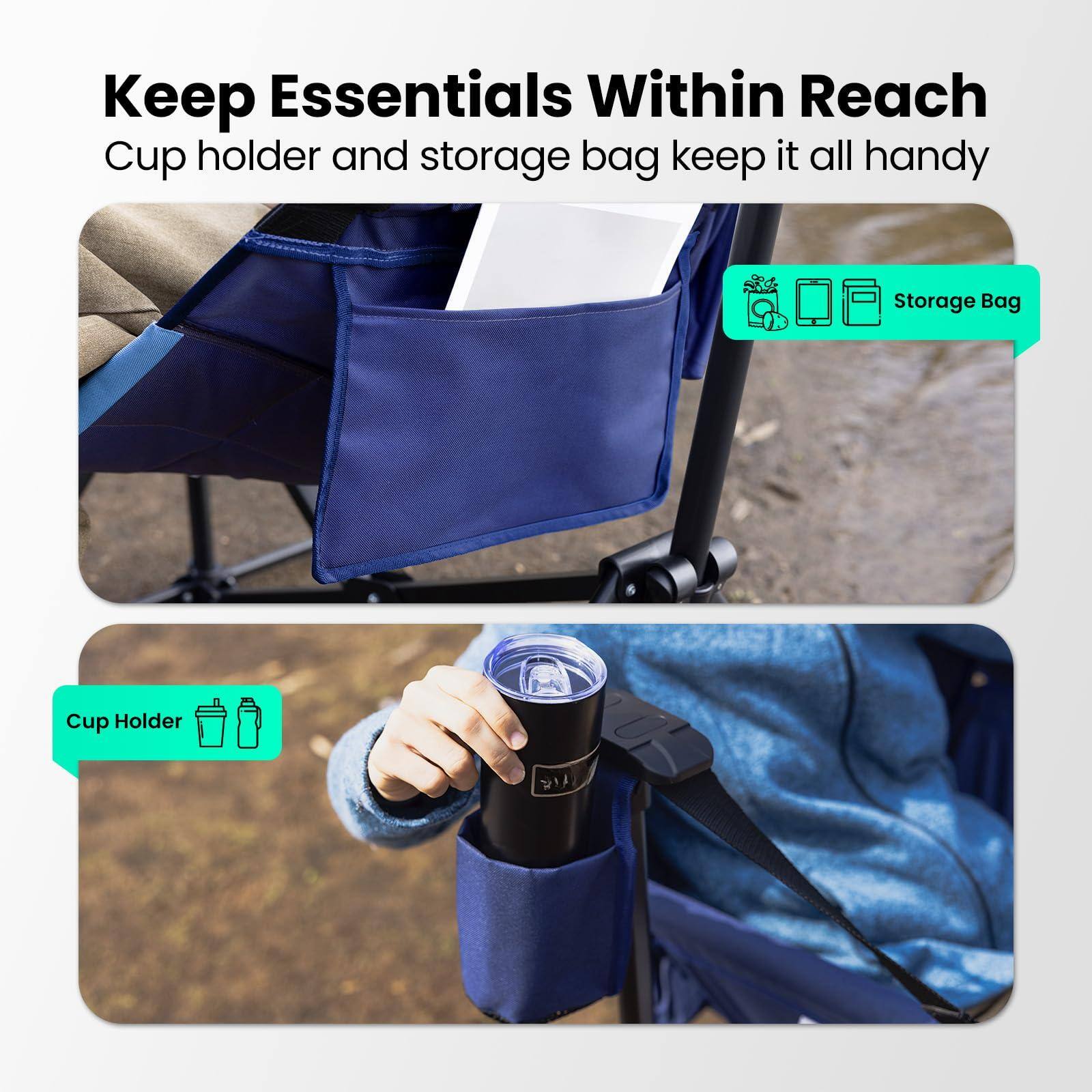 Keep Essentials Within Reach  
Cup holder and storage bag keep it all handy  

Storage Bag  
Cup Holder