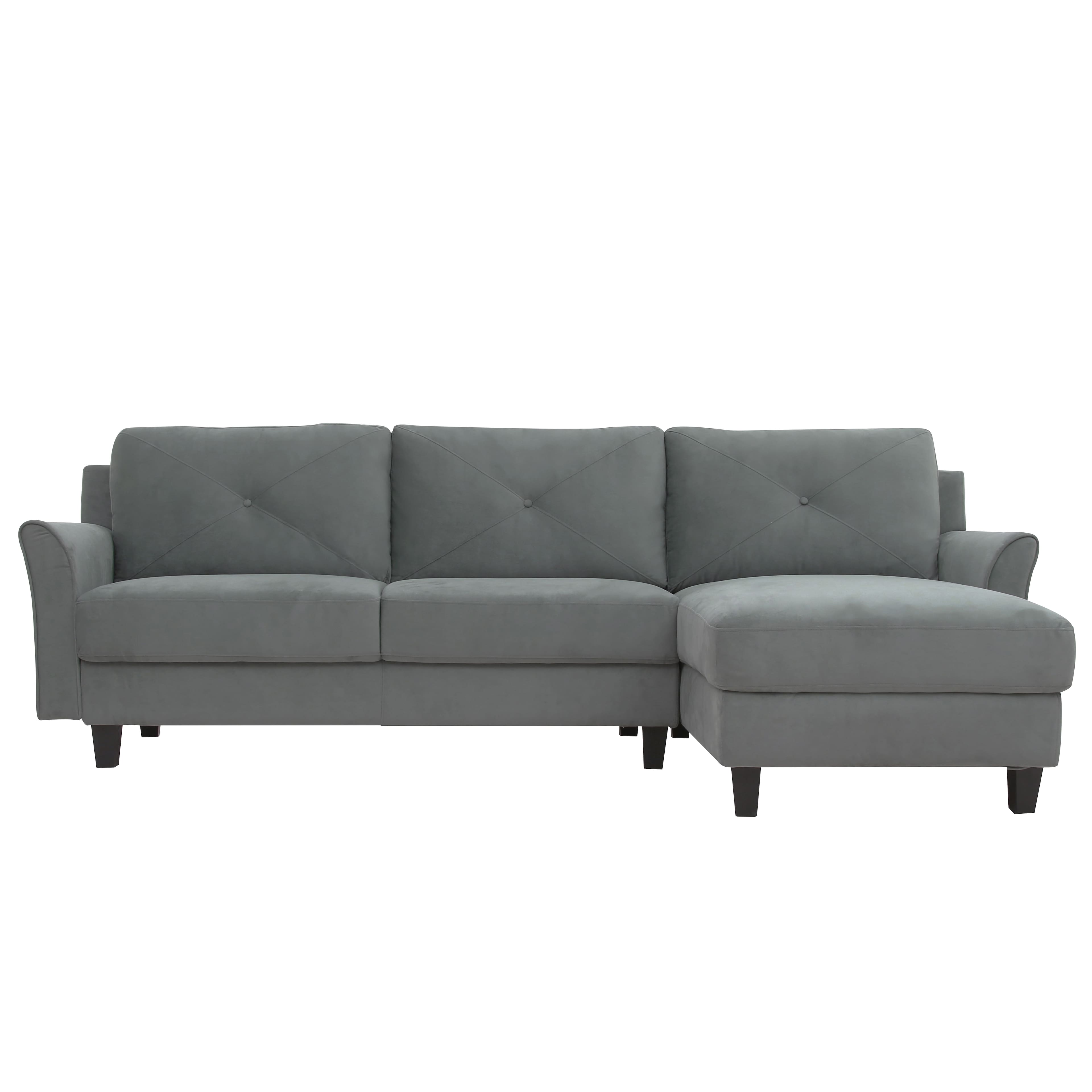 Lifestyle Solutions - Hartford Three Seat Sectional Sofa Upholstered Microfiber Fabric Curved Arms - Dark Grey - Front_Zoom