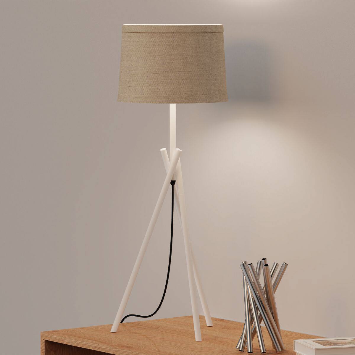 Alt View 2. Infibrite - Sleek Crossed Legs 26 Inch Table Lamp with Fabric Shade, E26 Bulb Compatible - White.