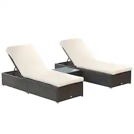 Outsunny - Chaise Lounge Chair Set of 2 with 5 Angle Backrest, Outdoor Coffee Table, Water Repellent Cushions - Mixed Brown/Cream White