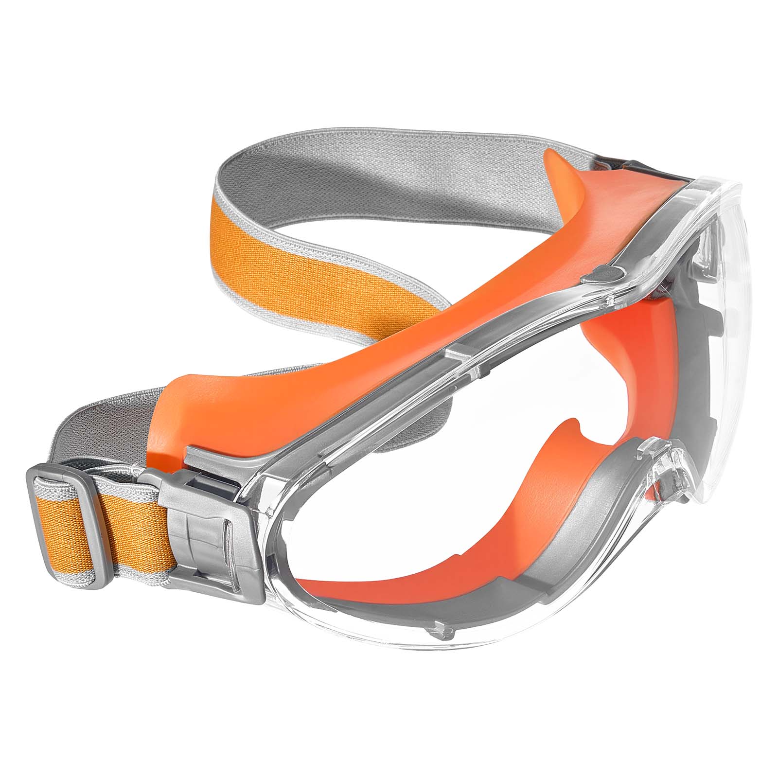 Front. VEVOR - Safety Glasses, Anti-Fog and Scratch-Resistant Clear Lens, Over Eyeglasses Safety Goggles - Transparent + Gray + Orange.