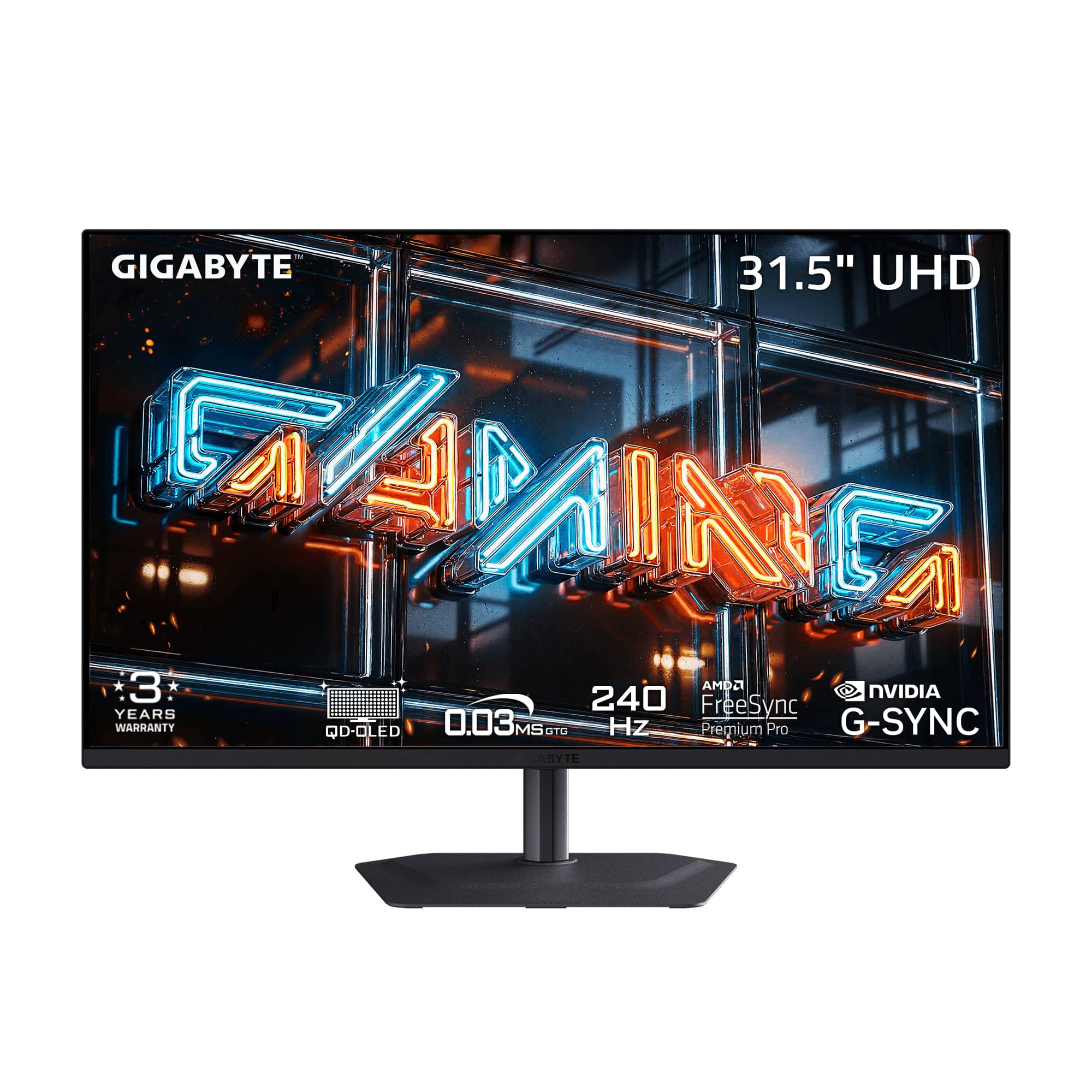 GIGABYTE - MO32U24 - 31.5" QD-OLED Monitor - UHD 3840x2160 - 240Hz - 0.03ms GTG - G-SYNC Compatible - HDMI 2.1 - Black