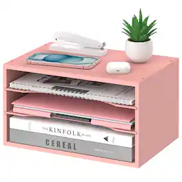 Paradigms Interiors - 5-tier Wood Desk Organizer Paper Tray For With Adjustable Storage Shelves Desktop Sorter Mail Holder Office - Pink-3 Tier