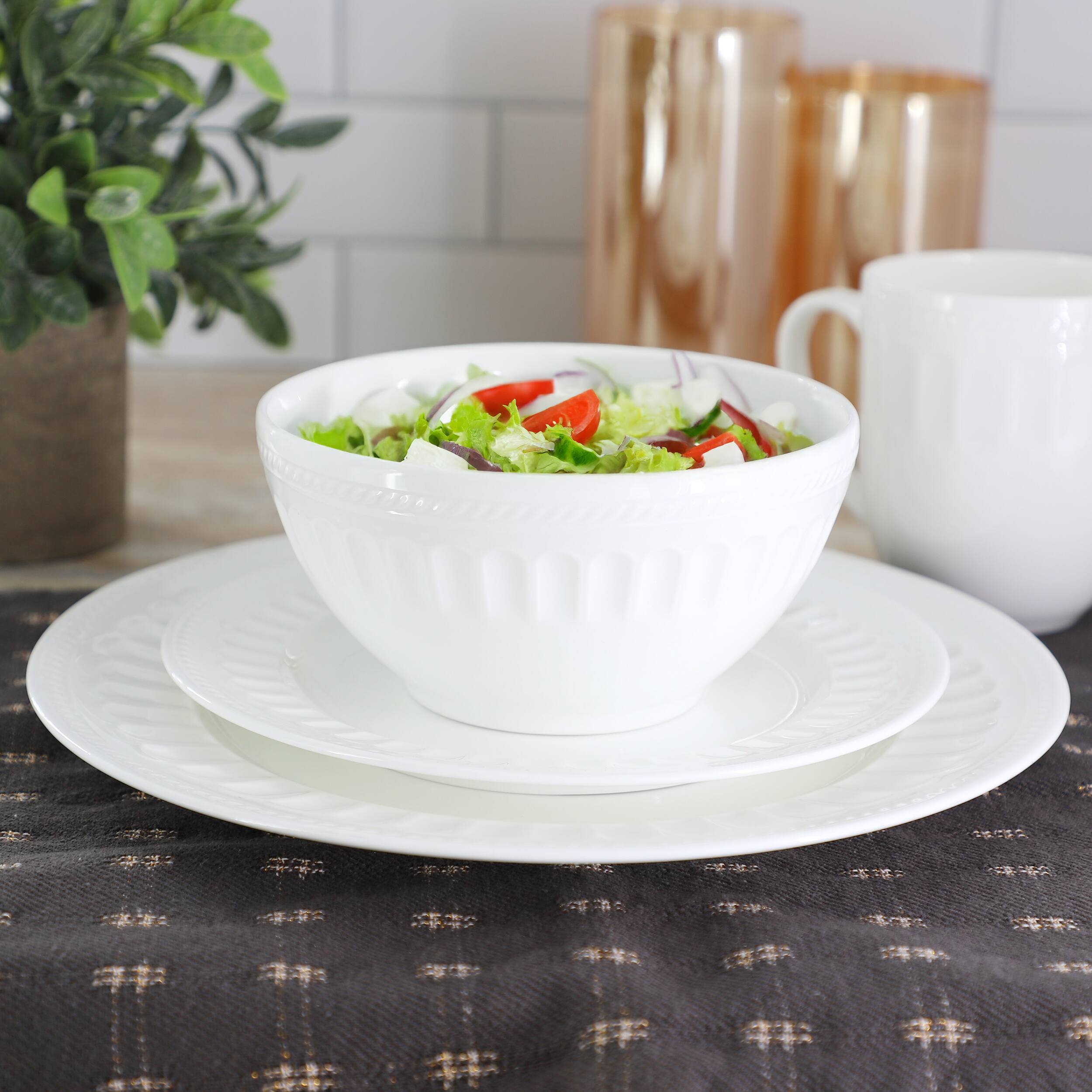 Alt View 6. Gibson - Gibson Elite Cameria 16 Piece Bone China Embossed Dinnerware Set in White - White.