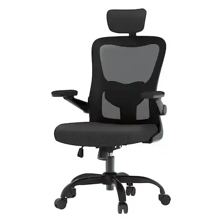 Front. FlexiSpot - OC1 Ergonomic Office Chair with Adjustable Headrest and 3D Arms - Black.