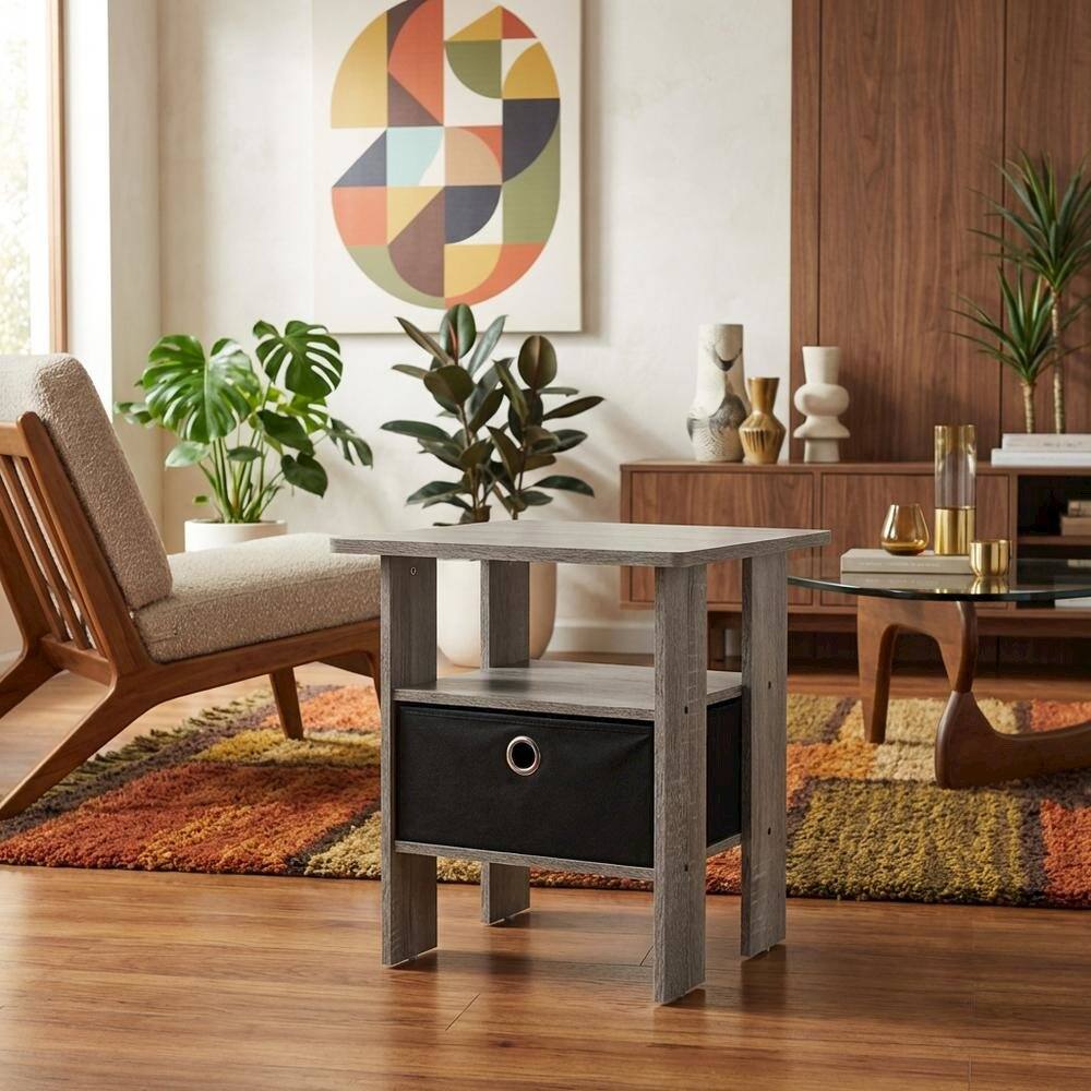 Angle. FurniFact - Wooden End Table Night Stand, Set of Two with Modern Design - French Oak Grey.
