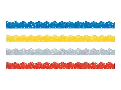 Front. Trend Enterprises - Trend Terrific Trimmers 1560" Borders/Trim, Sparkle 40/Pack - Blue/Silver/Yellow/Red.