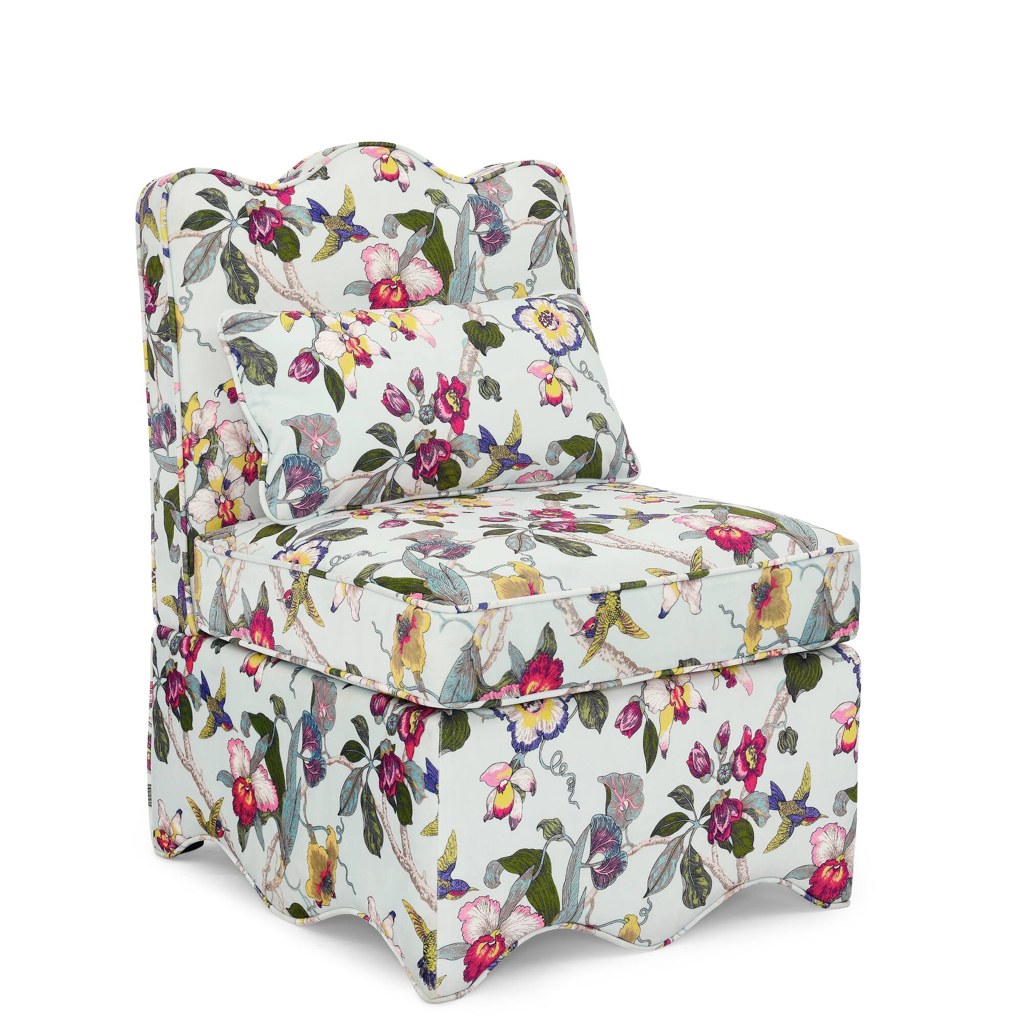 Alt View 2. Trinkets Crazed - Flannel Upholstered Accent Chair-Retro Single Sofa Chair with Floral Pattern, Armless Lounge Chair with Pillow - Red.