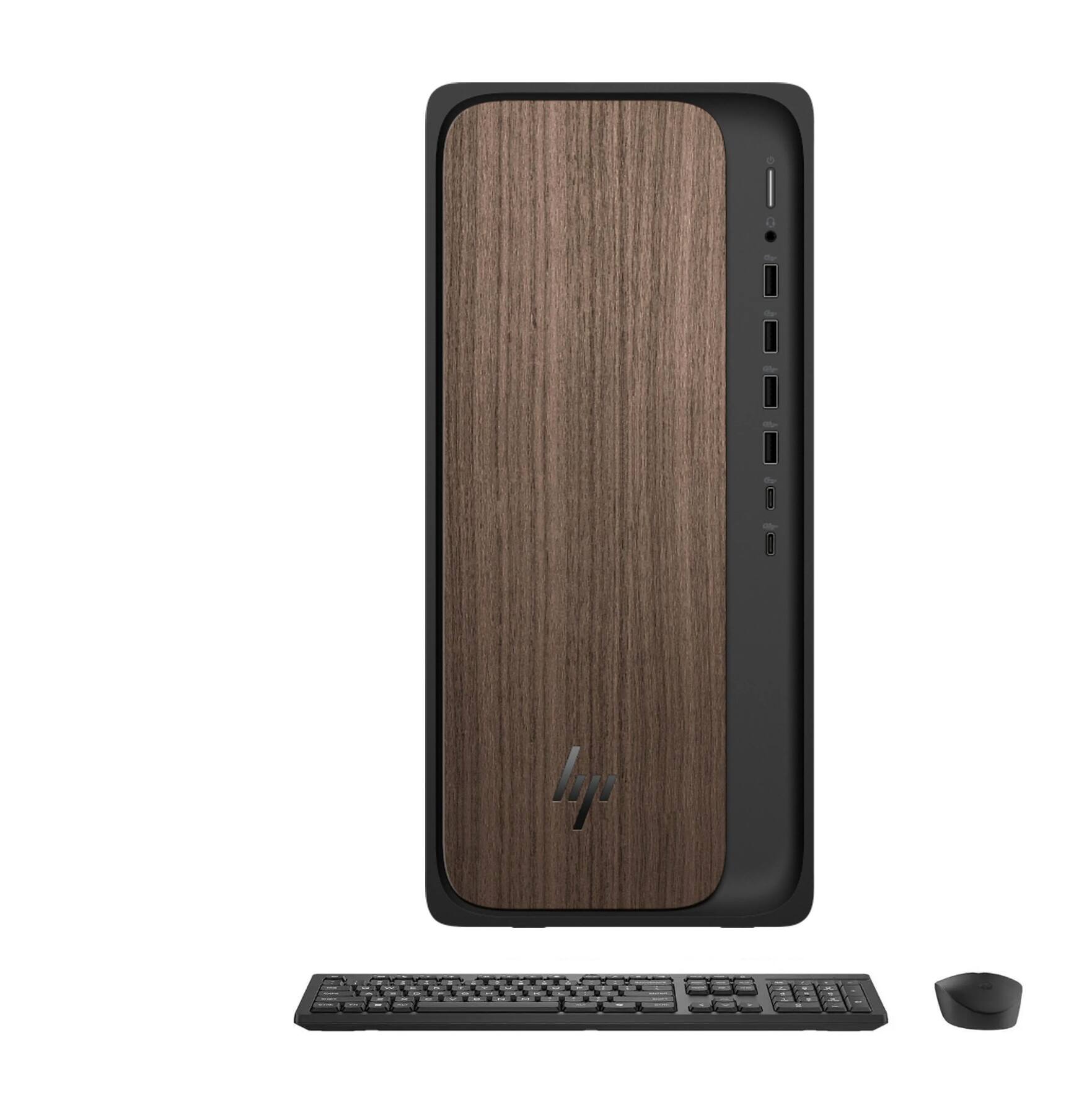 Alt View 6. HP - OmniDesk Desktop (Ultra 5 225, 64GB, 4TB SSD, Intel Graphics, WiFi 6, Bluetooth 5.4, Win 11 Pro) w/USB Hub - Dark Wood.
