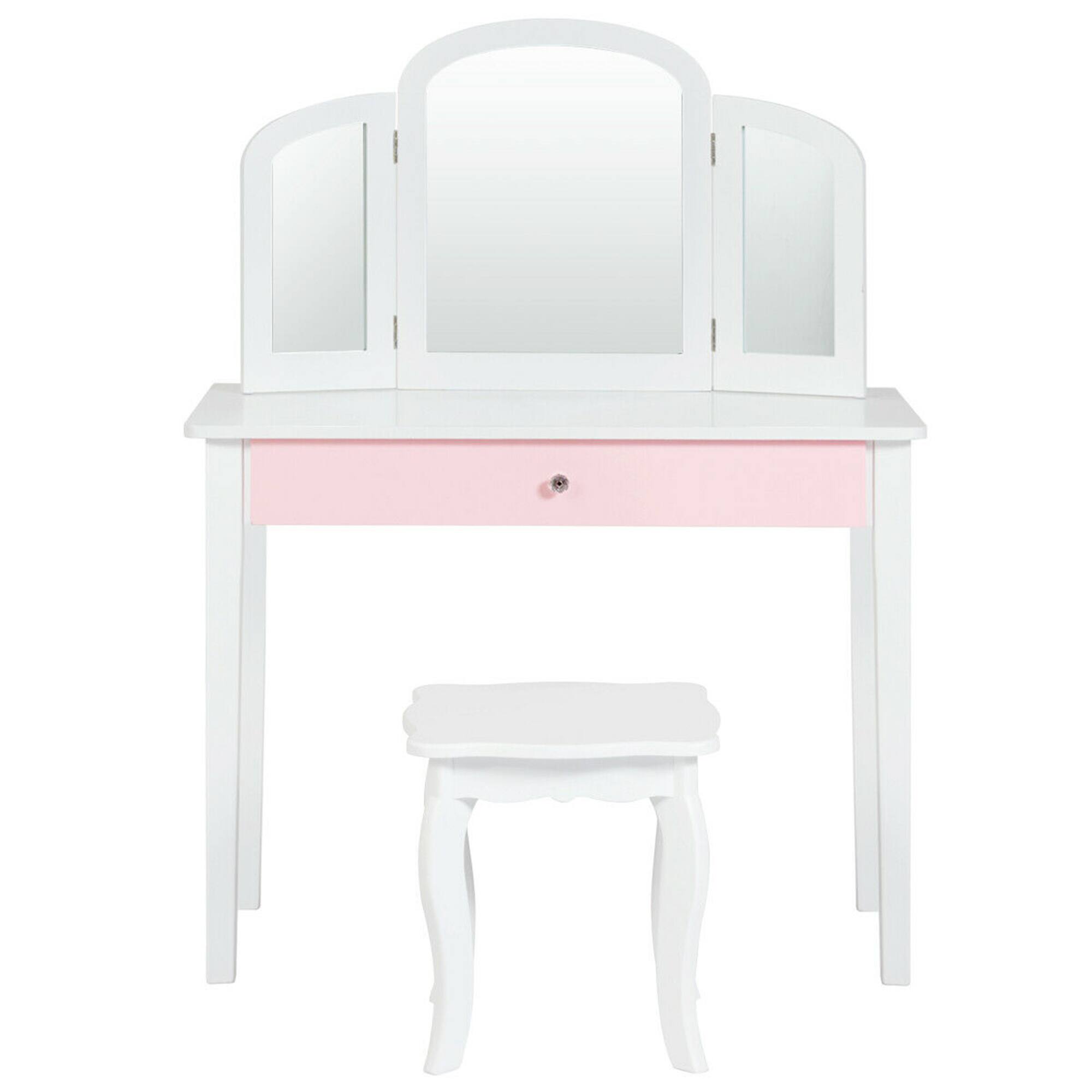 Alt View 5. Gymax - Gymax Kids Vanity Princess Make Up Dressing Table W/ Tri-folding Mirror & Chair White - White.