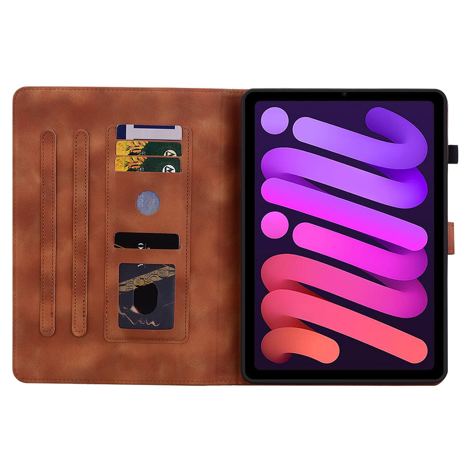 Angle. Dteck - Case for Apple iPad mini (A17 Pro) 2024 & iPad mini 6th Gen 8.3" 2021,Embossed Pattern PU Leather Flip Card Holder Cover - Brown.