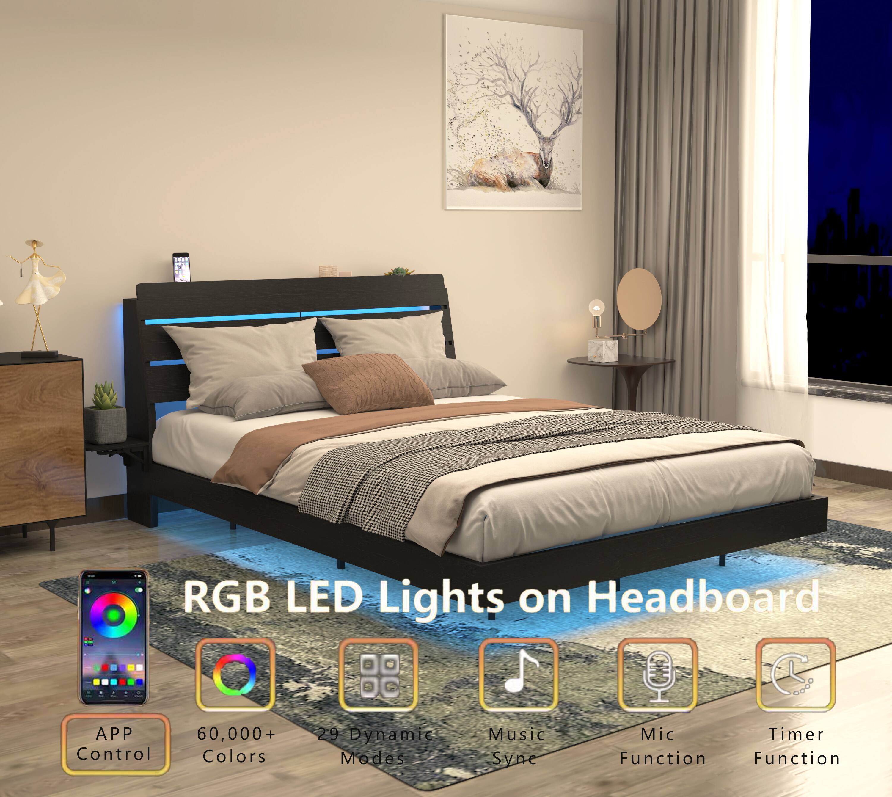 RGB LED Lights on Headboard

- APP Control
- 60,000+ Colors
- 29 Dynamic Modes
- Music Sync
- Mic Function
- Timer Function