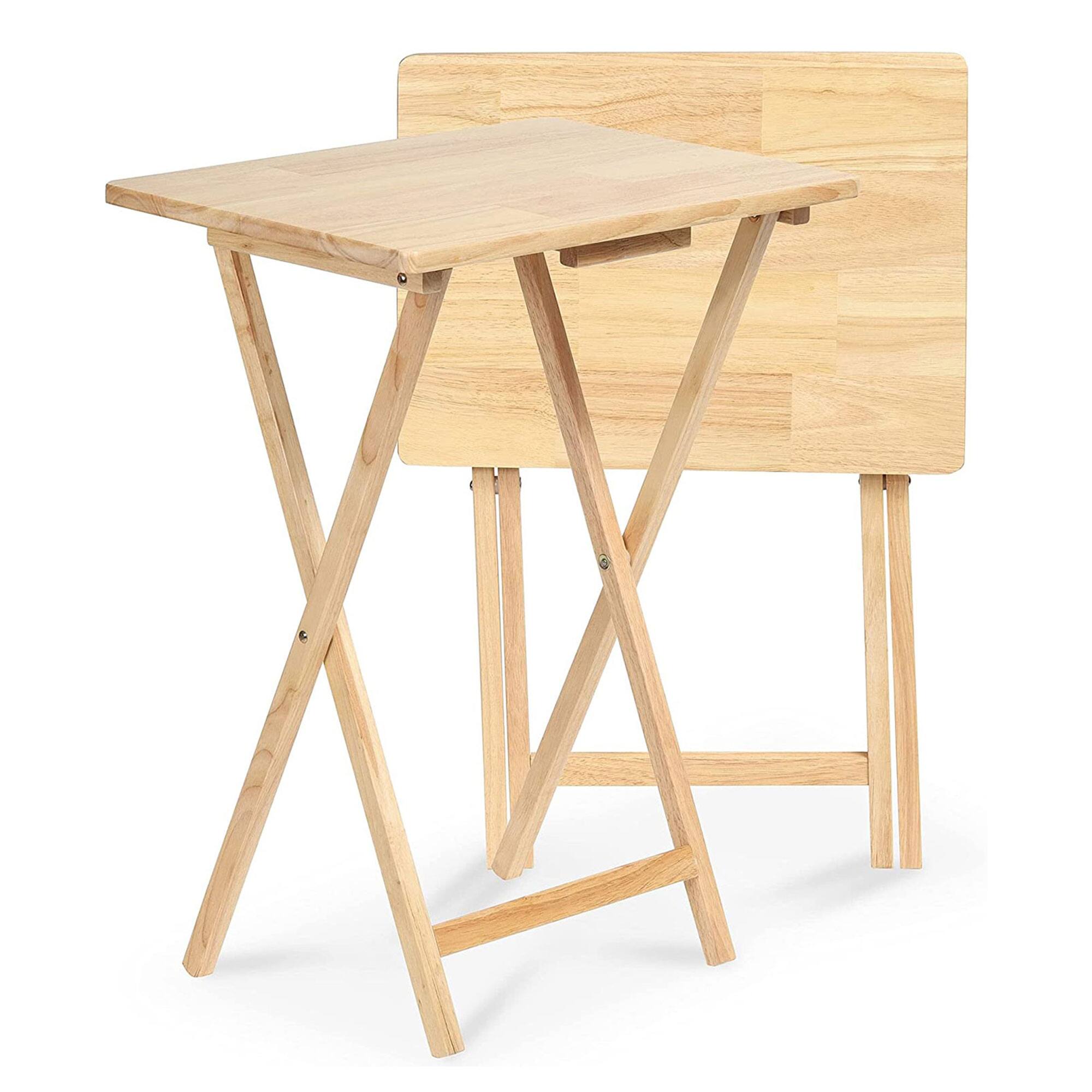 Alt View 1. PJ Wood - PJ Wood Folding Portable TV Snack Tray Table with Natural Finish (4-Piece Set) - Natural.