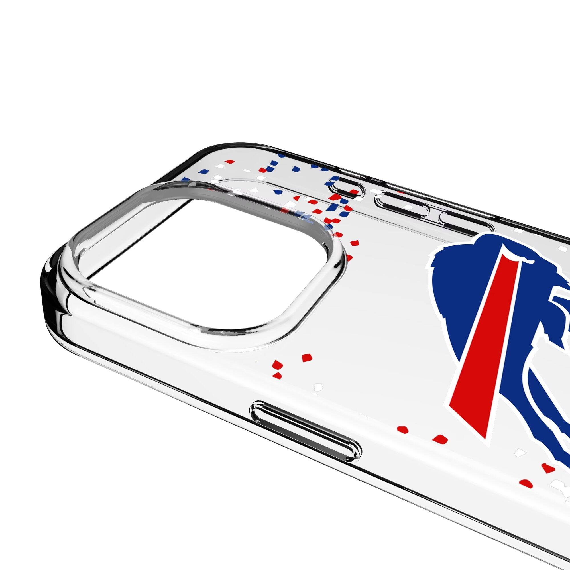 Alt View 2. Keyscaper - Buffalo Bills iPhone Clear Case with Confetti Design - 15 Pro - Multicolor.