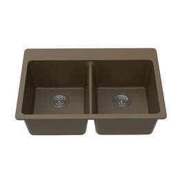 Winpro - Dual Mount Granite Composite 33 in. L x 22 in. L x 9.5 in. Double Equal Bowl Kitchen Sink - Mocha