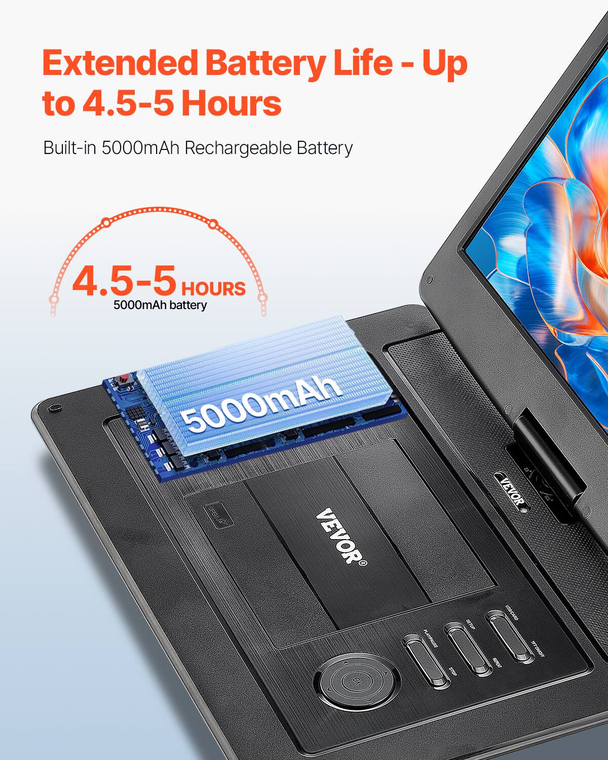 Extended Battery Life - Up to 4.5-5 Hours

Built-in 5000mAh Rechargeable Battery

4.5-5 HOURS
5000mAh battery

VEVOR