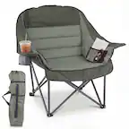 Front. Costway - Costway Oversized Camping Chair Folding Upholstered Oxford Chair with Side Pockets - Green.