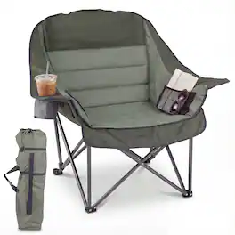 Costway - Oversized Camping Chair Folding Upholstered Oxford Chair with Side Pockets - Green