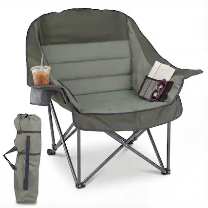 Front. Costway - Costway Oversized Camping Chair Folding Upholstered Oxford Chair with Side Pockets - Green.
