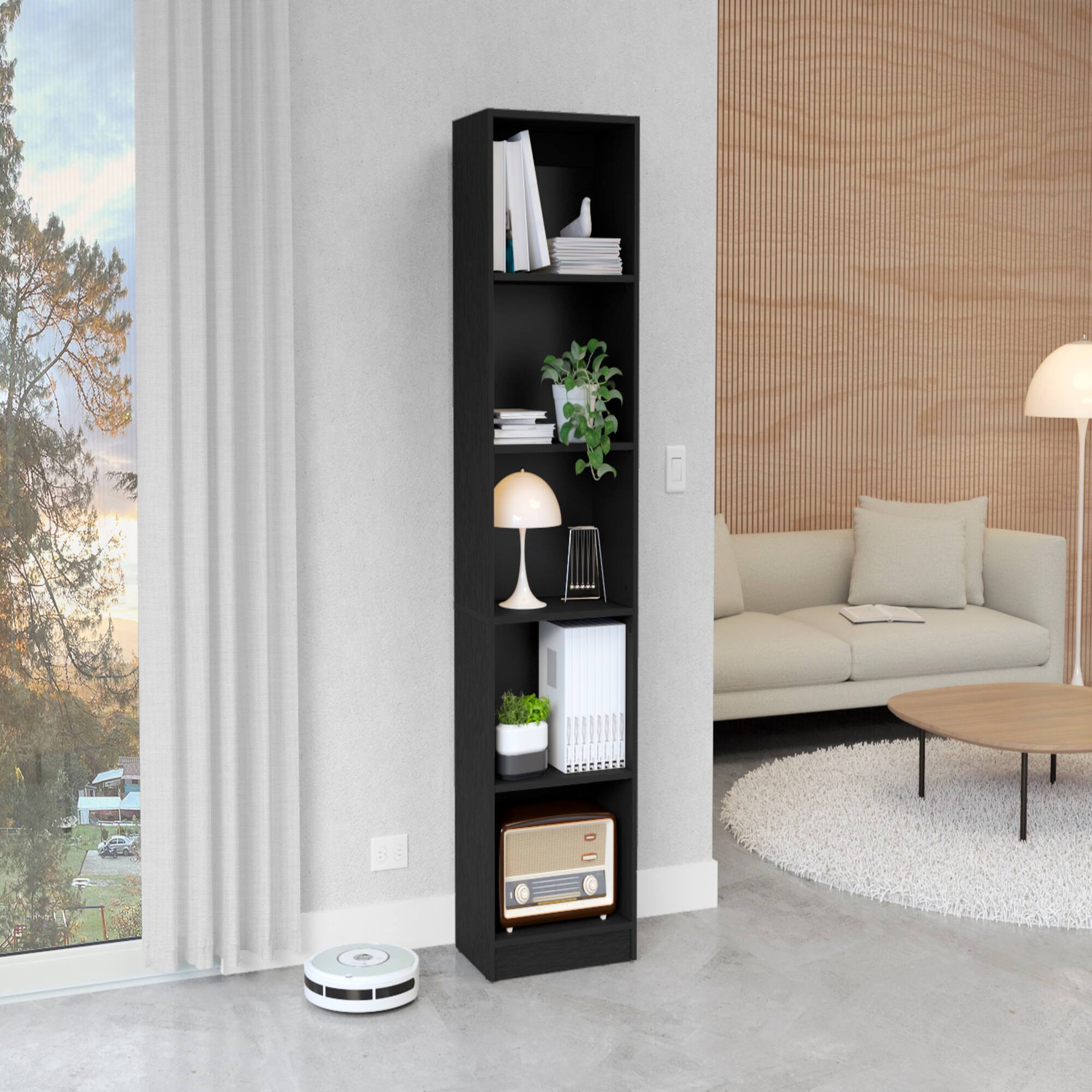 Front. APRILSOUL - Vinton XS Bookcase Compact Bookshelf with Multiple Shelves, Black.