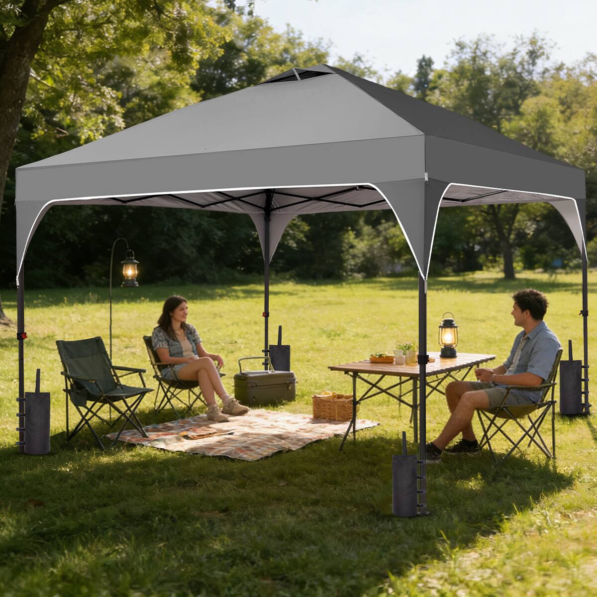 Angle. Ainfox - Ainfox 10x10 FT Pop up Canopy Tent Portable with One Push Setup, Carry Bag,4 Sand Bags,Easy Setup Outdoor - Gray.