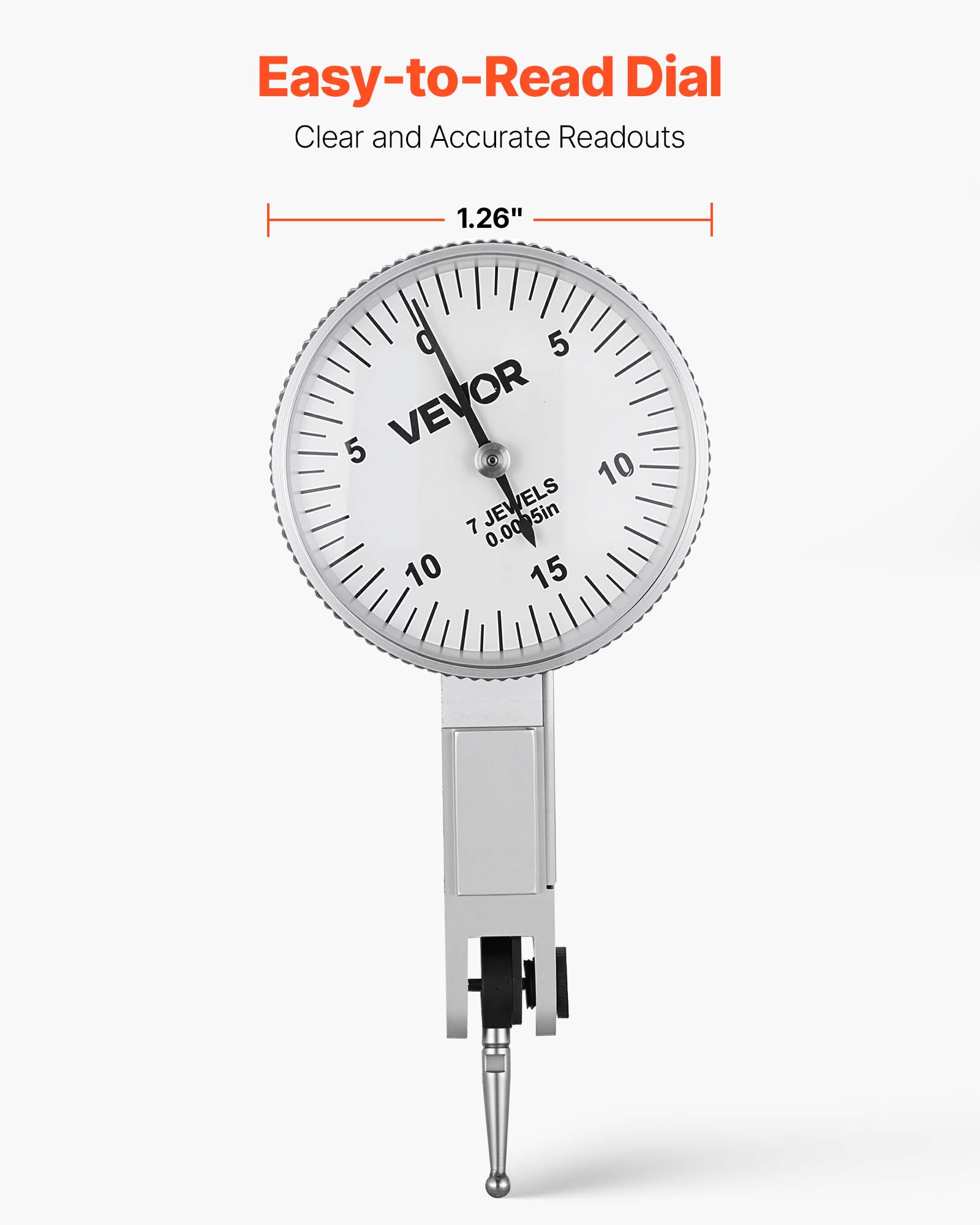 Easy-to-Read Dial  
Clear and Accurate Readouts  
1.26"  
VEVO  
7 JEWELS  
0.005in