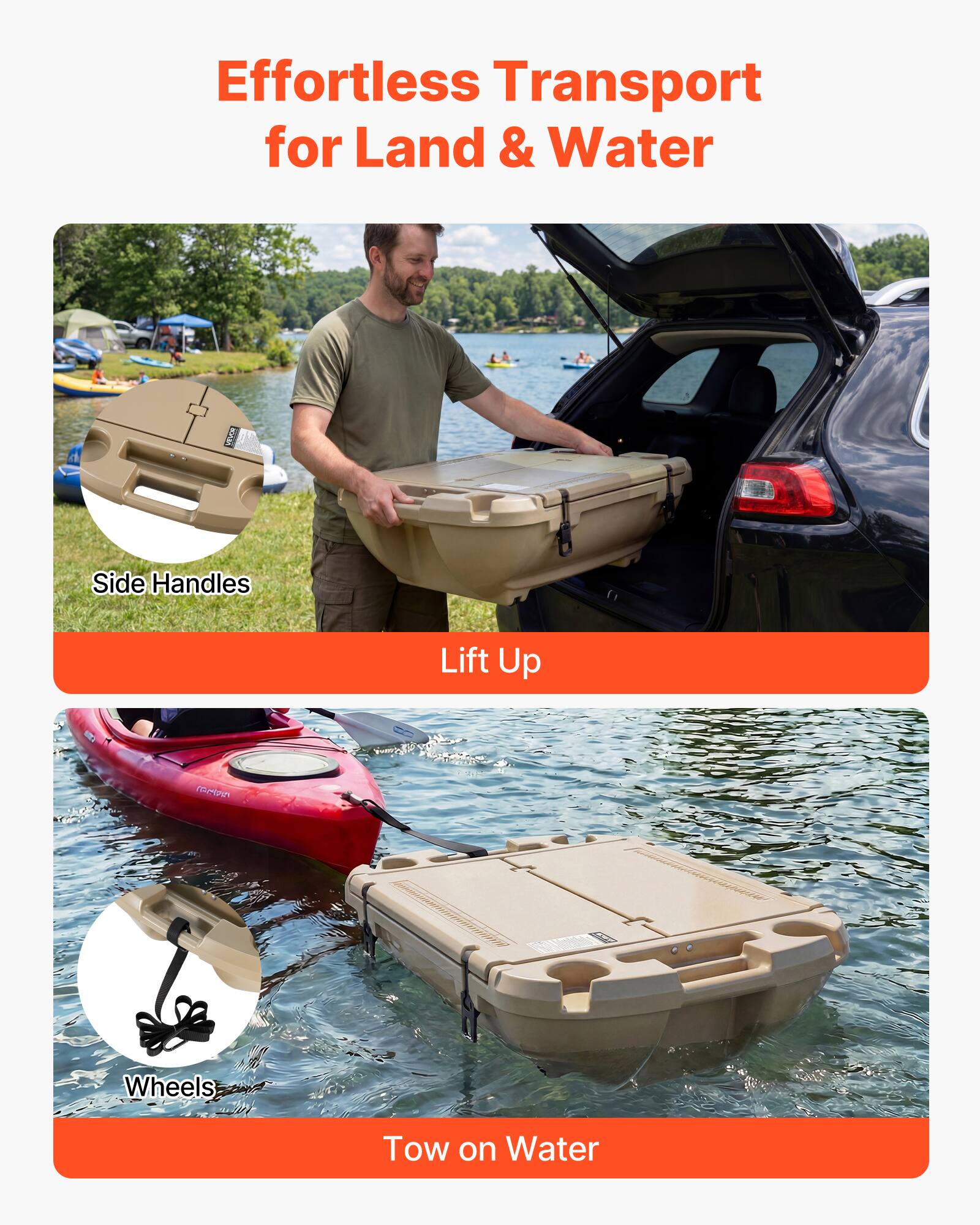 VEVOR Floating Cooler, 40 QT Floating Ice Chest with Dry Storage & Tow ...