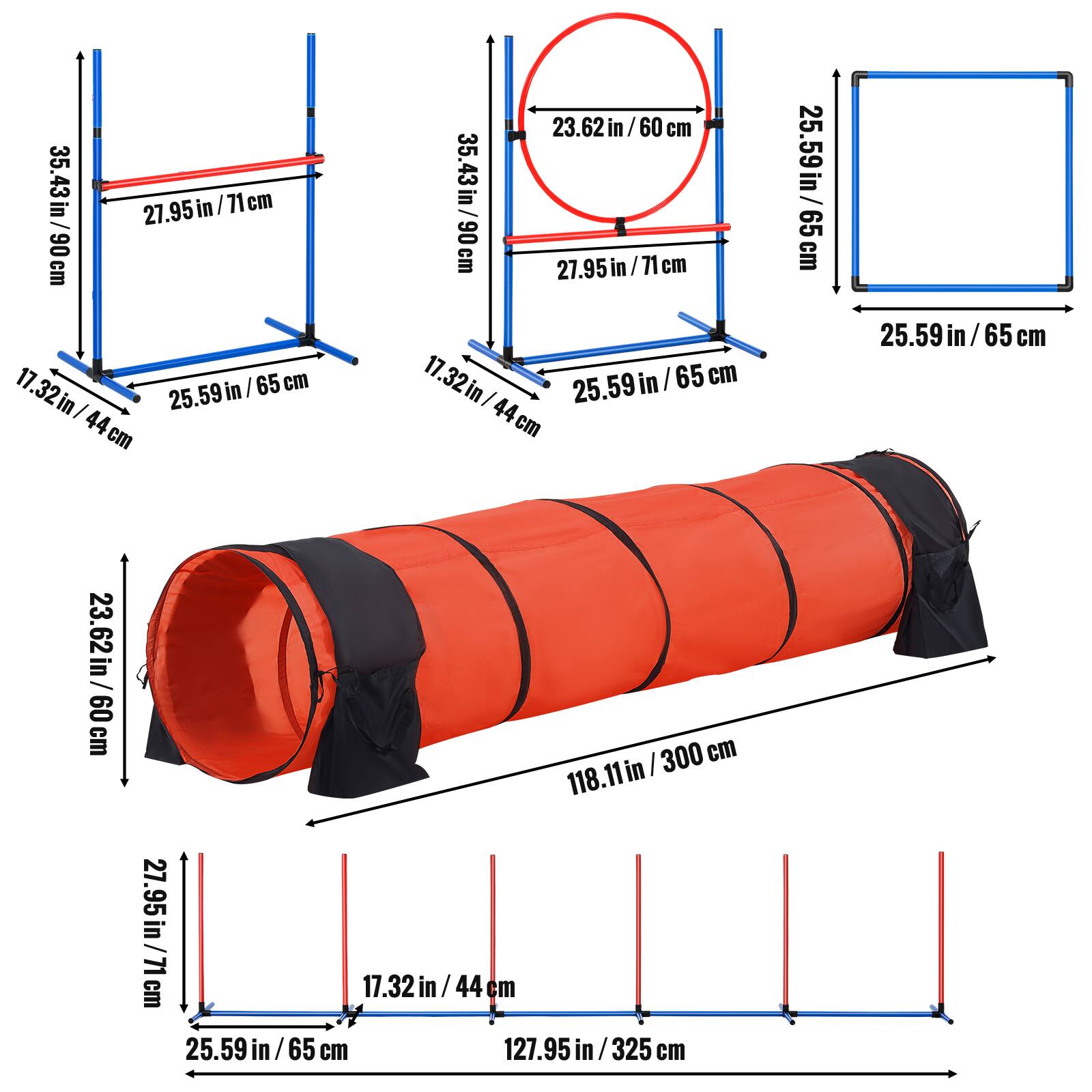 35.43in/90cm, 27.95in/71cm, 17.32in/44cm, 25.59in/65cm, 23.62in/60cm, 118.11in, 27.95in/71cm, 17.32in/44cm, 25.59in/65cm, 127.95in/325cm