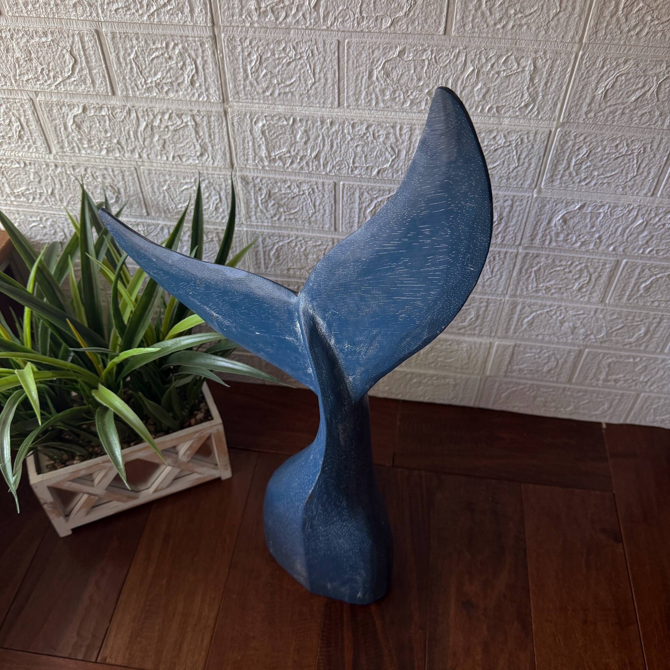 Alt View 4. Things2Die4 - Blue Wooden Whale Tail Sculpture 25 Inch Nautical Coastal Freestanding Decor - Blue.