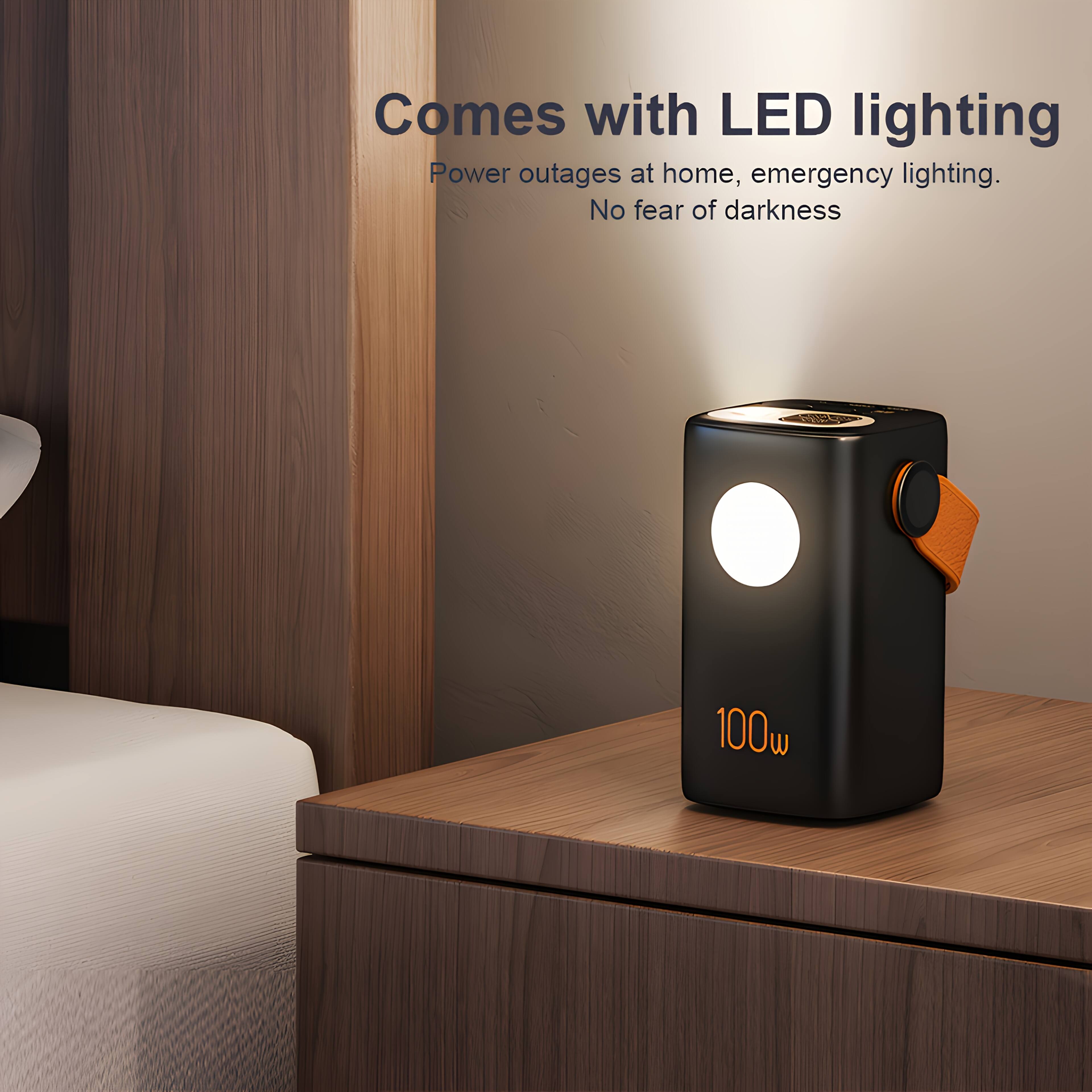 Comes with LED lighting  
Power outages at home, emergency lighting.  
No fear of darkness  
100w