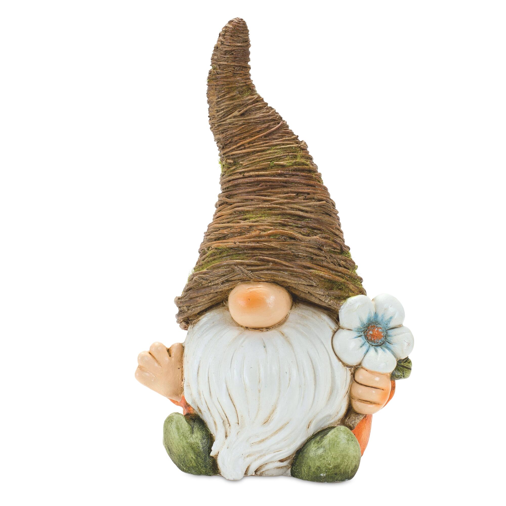 Back. BreeBe - Distressed Garden Gnome Statue with Mushroom and Flower Accent (Set of 2) - Multicolor.