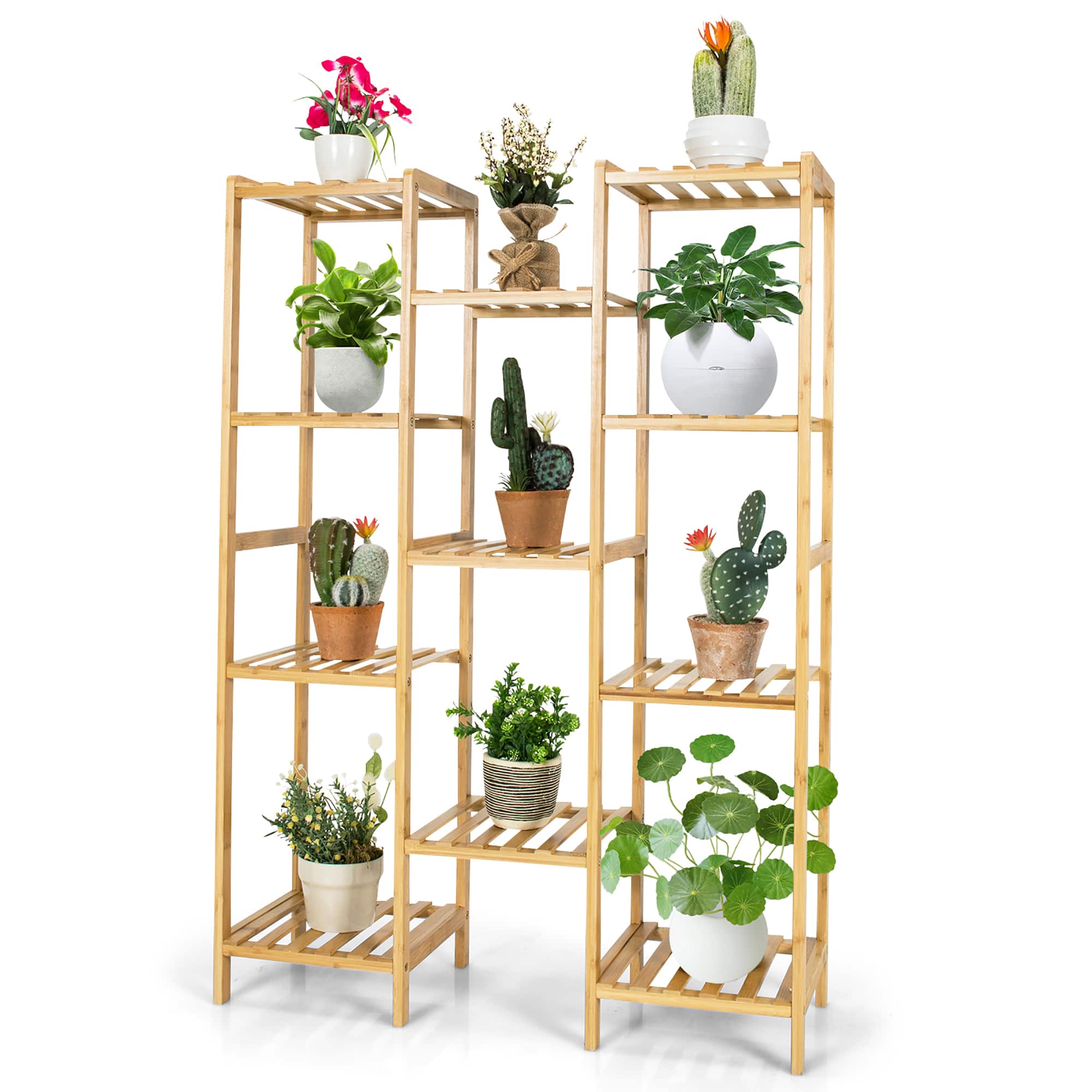 Front. Costway - Bamboo 11-Tier Plant Stand Utility Shelf Free Standing Storage Rack Pot Holder - Natural.