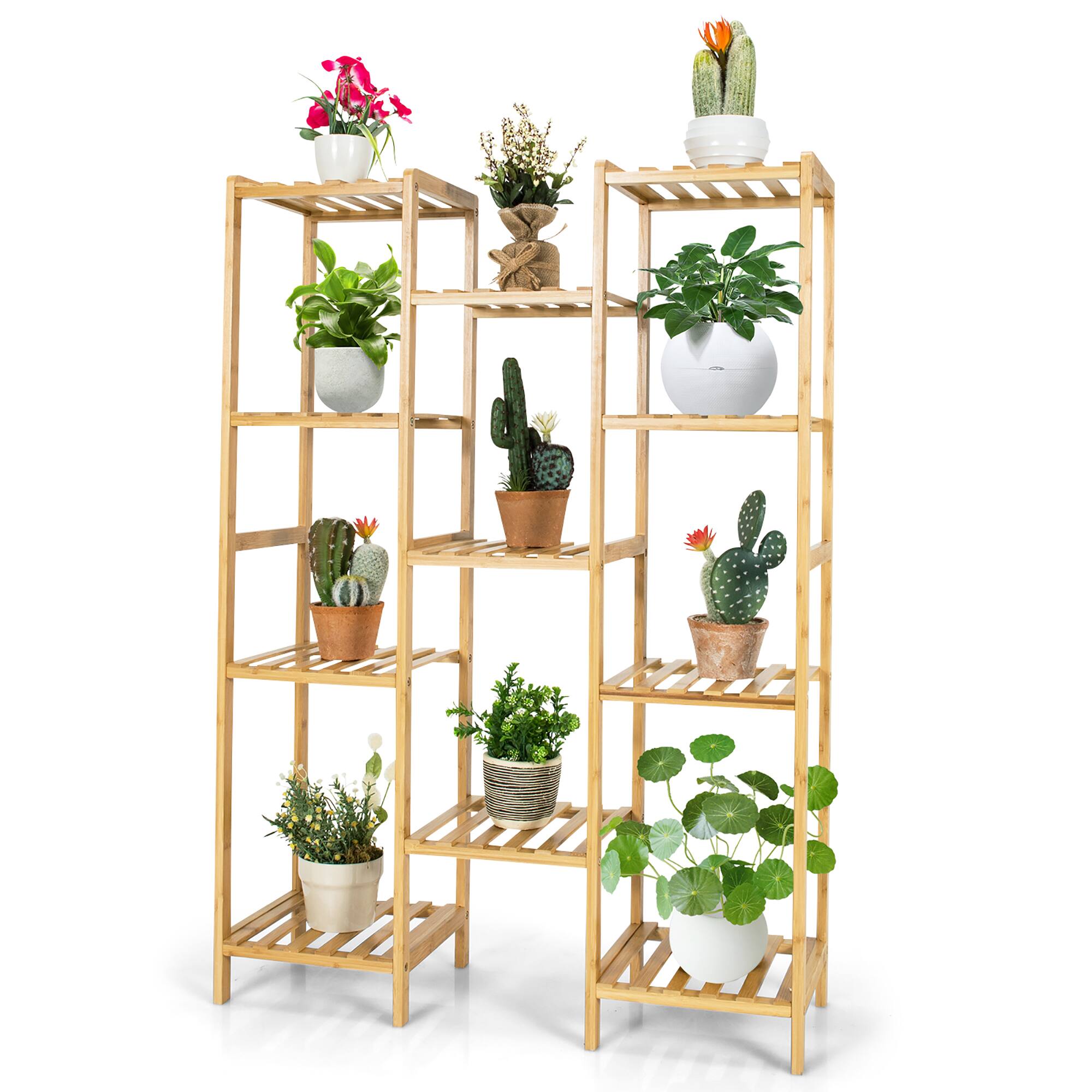 Front. Costway - Bamboo 11-Tier Plant Stand Utility Shelf Free Standing Storage Rack Pot Holder - Natural.