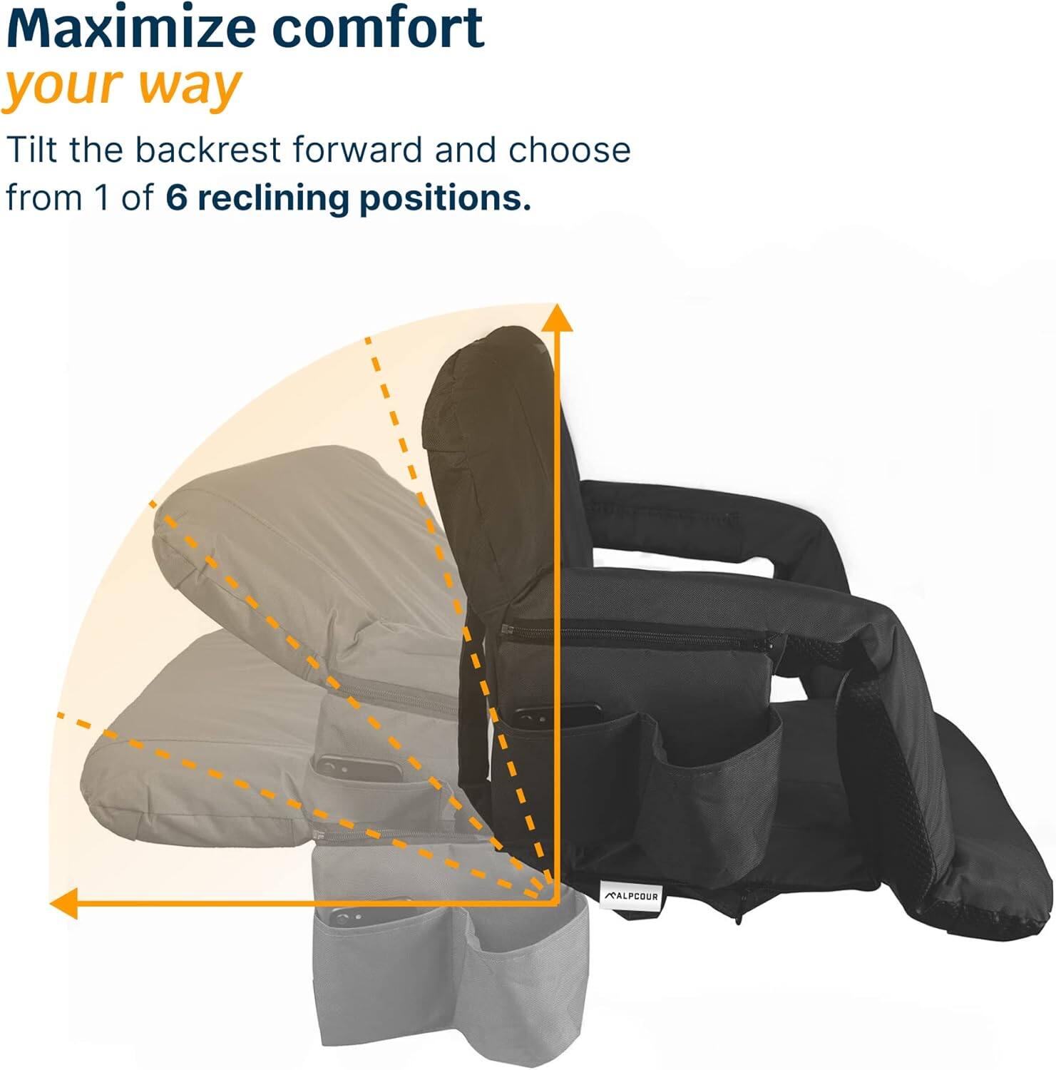 Maximize comfort your way

Tilt the backrest forward and choose from 1 of 6 reclining positions.
