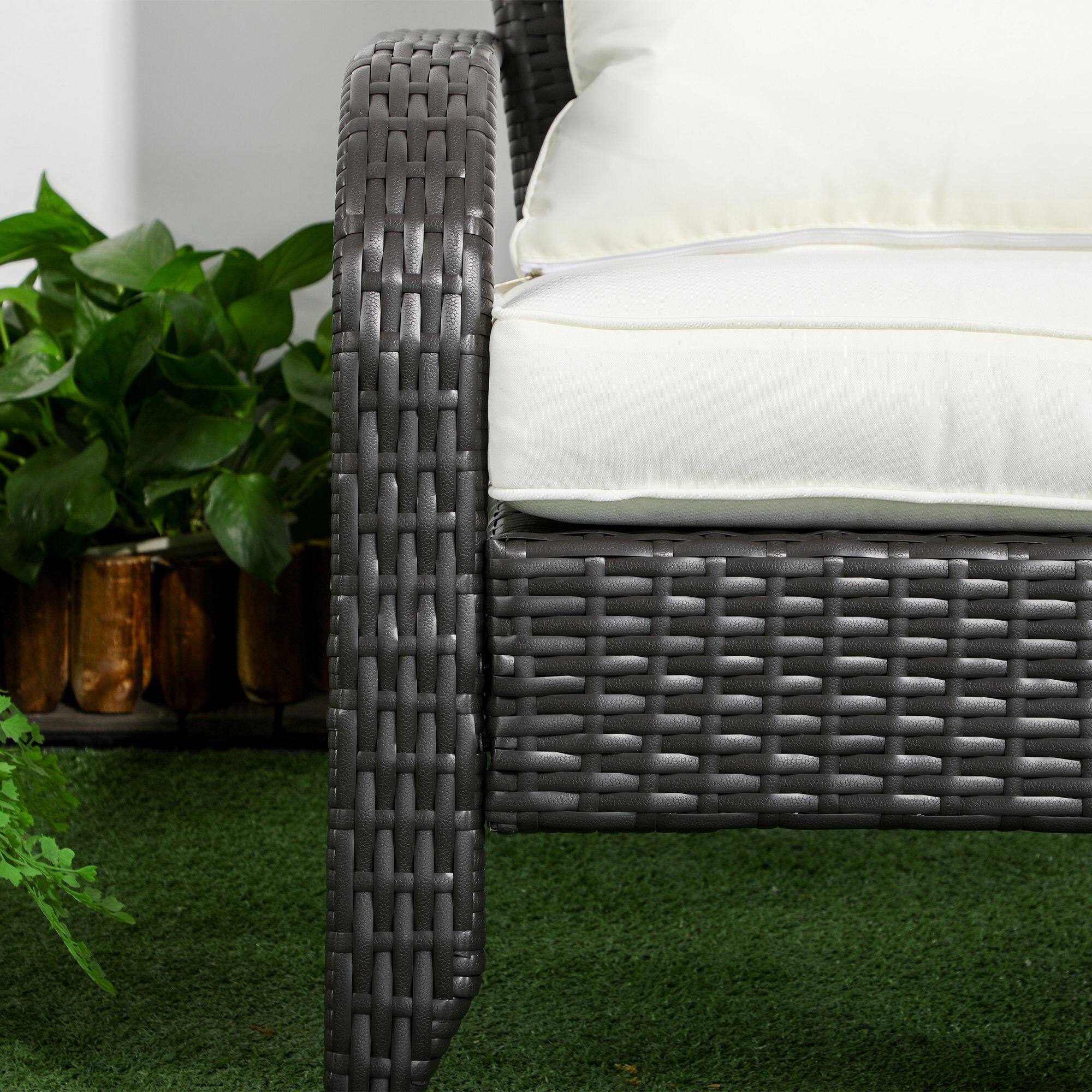 Alt View 8. Outsunny - Adirondack Chair, Outdoor All-Weather Rattan Fire Pit Chair w/ Soft Cushions, Tall Curved Backrest - Cream White.