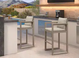 PURPLE LEAF - Outdoor Caesar Bar Stools Set of 2 Modern Aluminum Barstools with Stainless Removable Cushion for Kitchen Outside Island - Khaki-Bar Stool