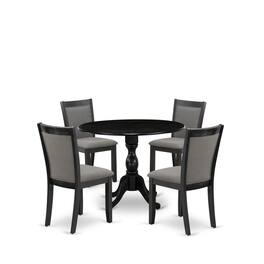 East West Furniture - 5-Pc Kitchen Dining Set Consists of a Dinner Table with Drop Leaves and 4 Dark Gotham Grey Linen - Multi-Color