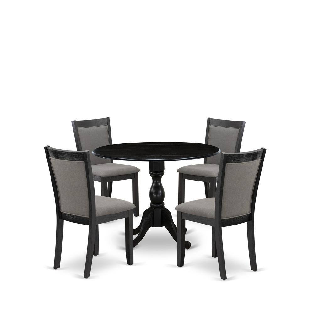 East West Furniture - 5-Pc Kitchen Dining Set Consists of a Dinner Table with Drop Leaves and 4 Dark Gotham Grey Linen - Multi-Color