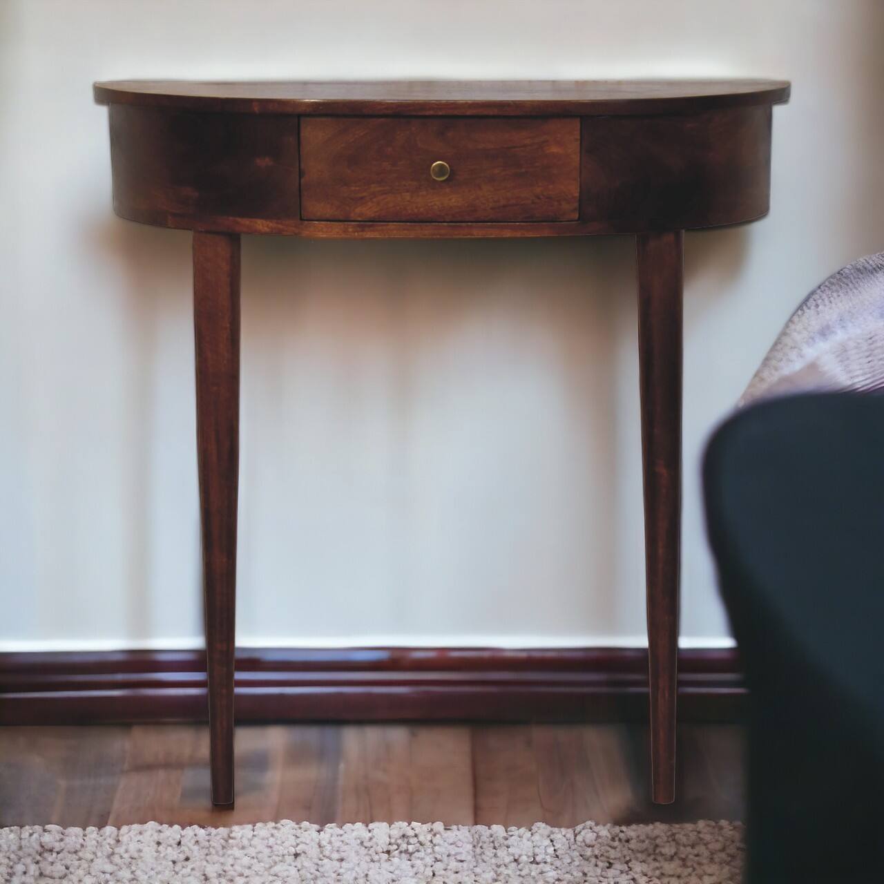 Angle. Artisan Furniture - Artisan Furniture Backless Mounted Chestnut Console, Nordic Style, 1 Drawer - Dark Brown.