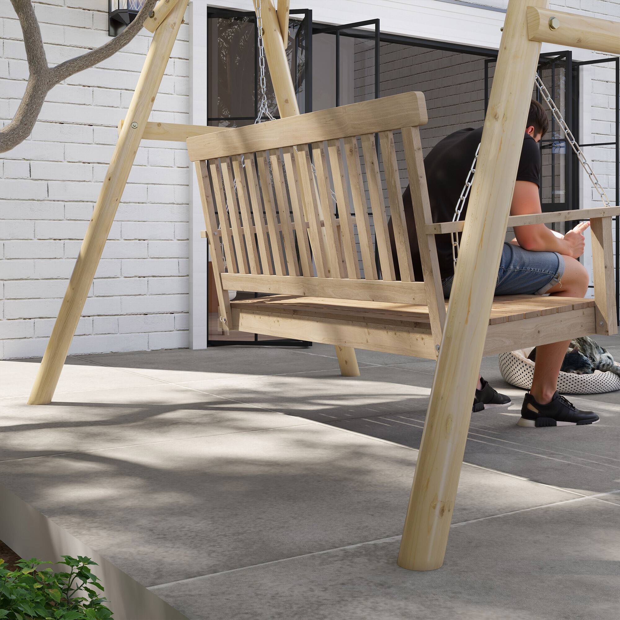 Alt View 5. Outsunny - Outsunny 660 lbs Porch Swing Frame, Heavy Duty A-Frame Wooden Swing Stand - Natural Wood.