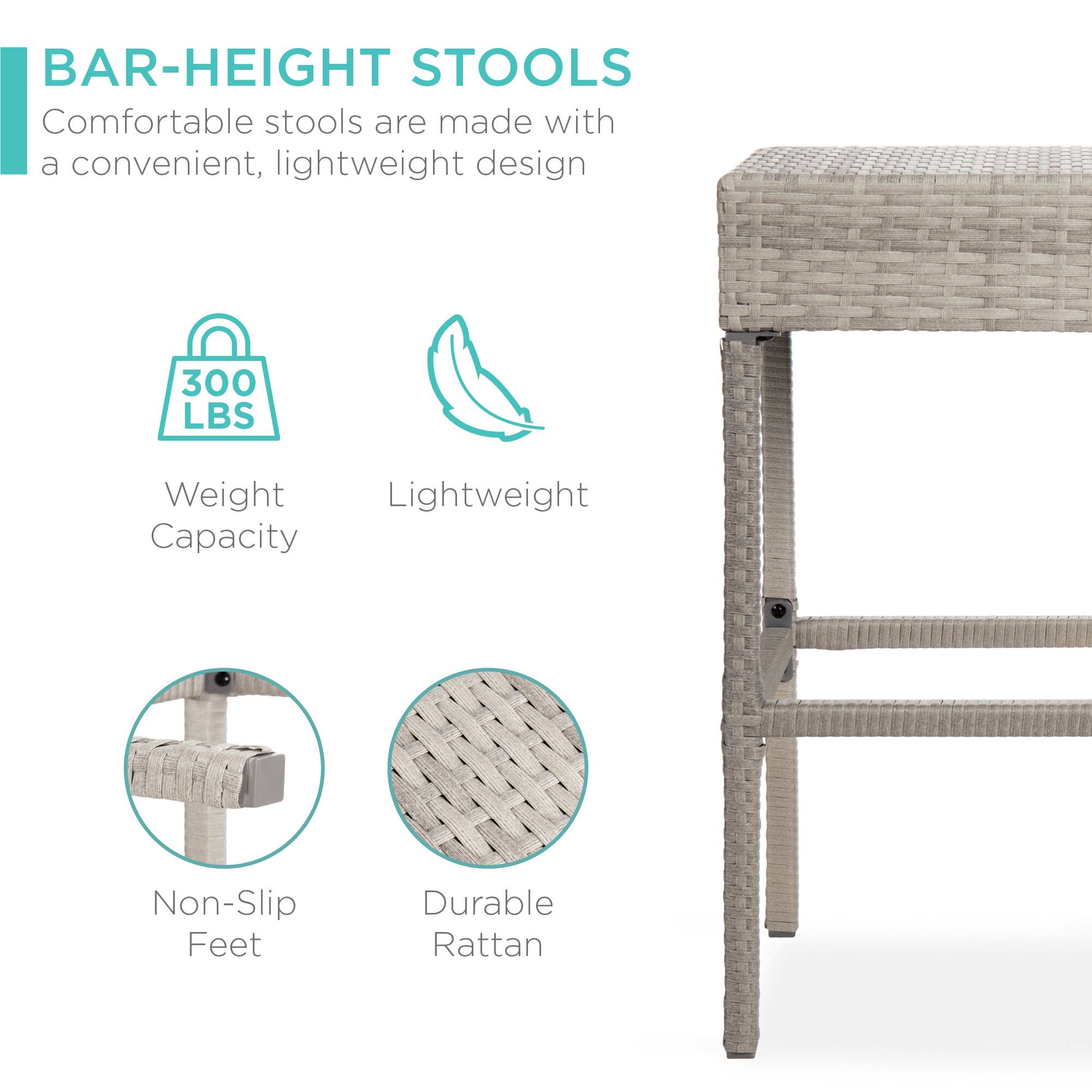 BAR-HEIGHT STOOLS  
Comfortable stools are made with a convenient, lightweight design  

- 300 LBS Weight Capacity  
- Lightweight  
- Non-Slip Feet  
- Durable Rattan
