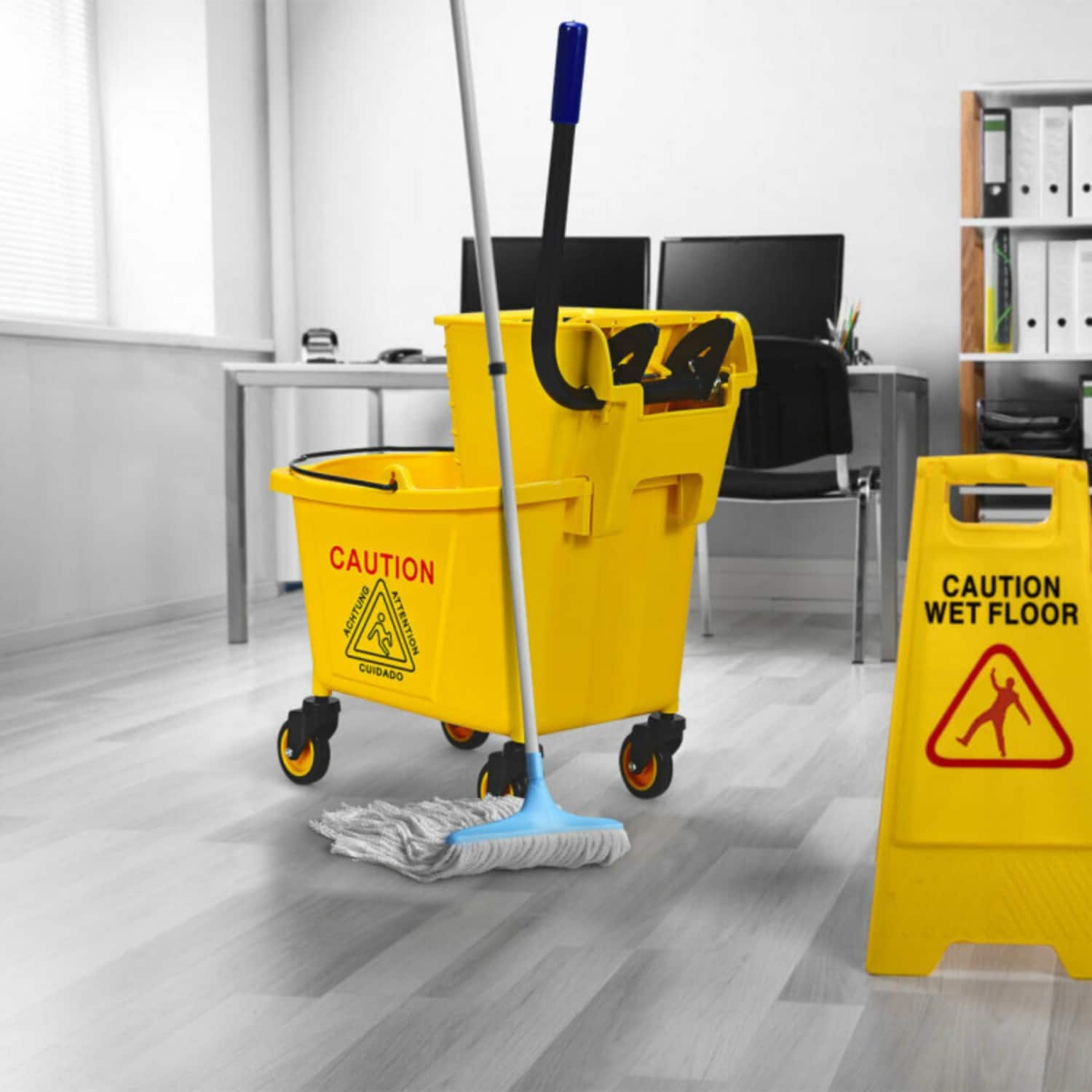 LUCKY ONE - 26 QT Side Press Commercial Mop Bucket with Wringer and Swivel Wheels - Yellow