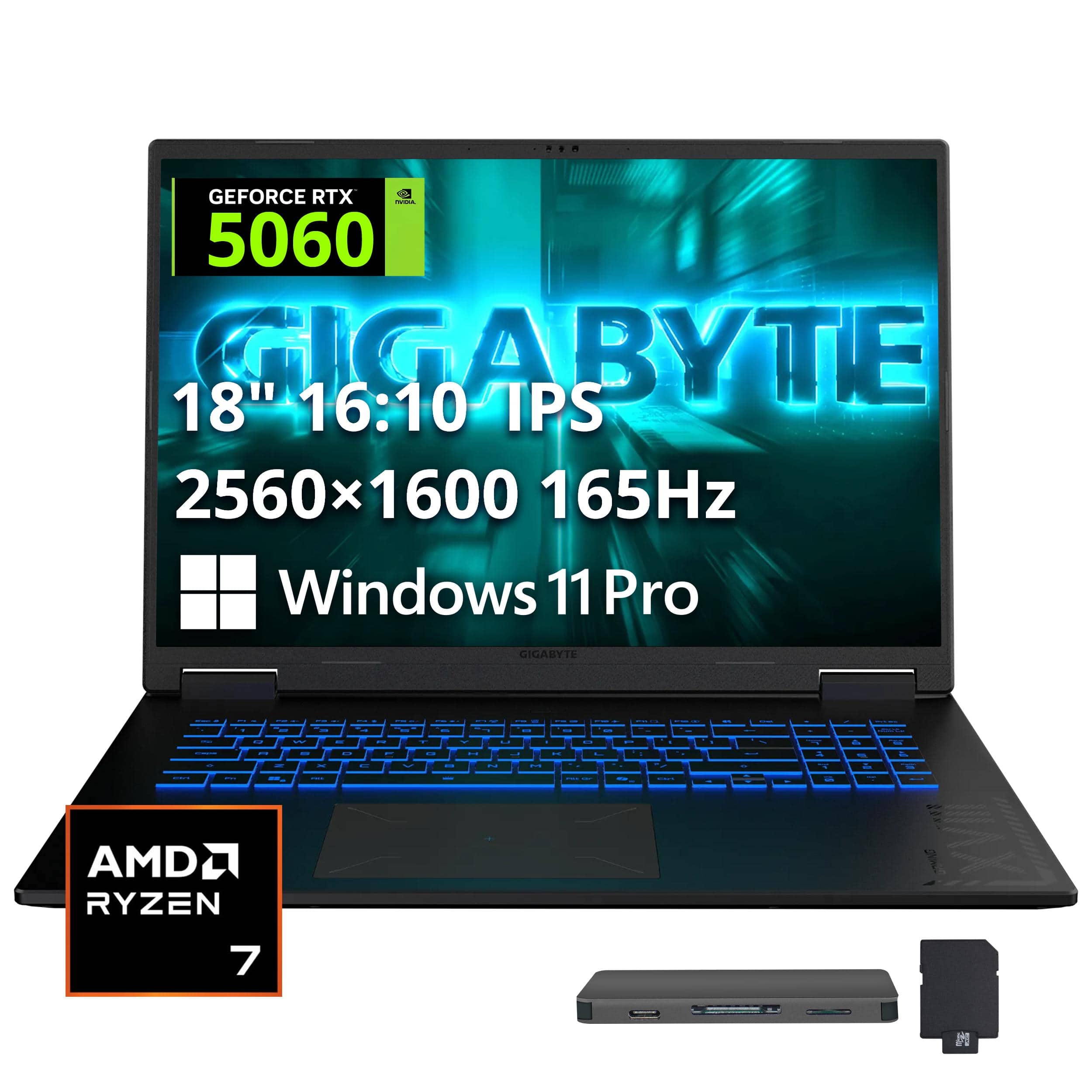 "GIGABYTE - Upgraded - GAMING A18 18"" Gaming Laptop,AMD Ryzen 7 260,GeForce RTX 5060,32GB,2TB SSD+1TB Dock Set,Backlit,Win 11 Pro - Black" price history on PriceWatchPro