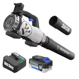 Westinghouse - Cordless 20V Leaf Blower with 4Ah Battery and Charger, 350 CFM and 110 MPH Max Airspeed, 2 hr. Charge Time - Black