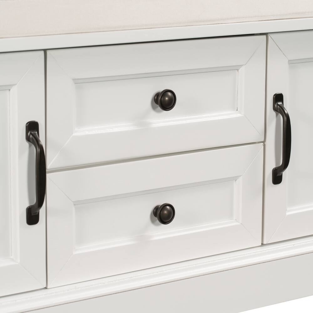 Alt View 8. Ropilly - Ropilly White Entryway Storage Bench with Drawers and Removable Cushion Wooden Shoe Bench for Mudroom Living Room - White.