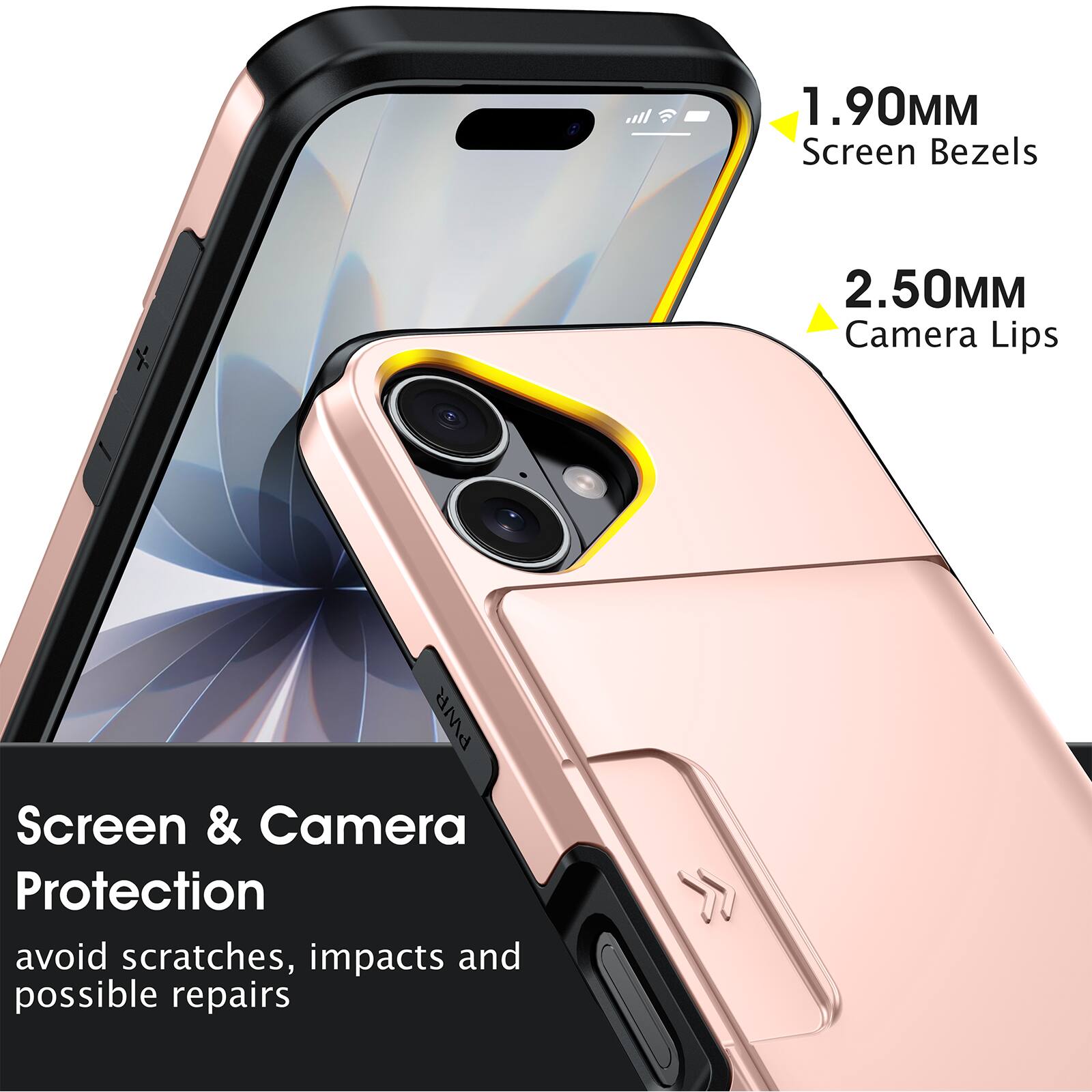 1.90MM Screen Bezels  
2.50MM Camera Lips  
Screen & Camera Protection  
avoid scratches, impacts and possible repairs